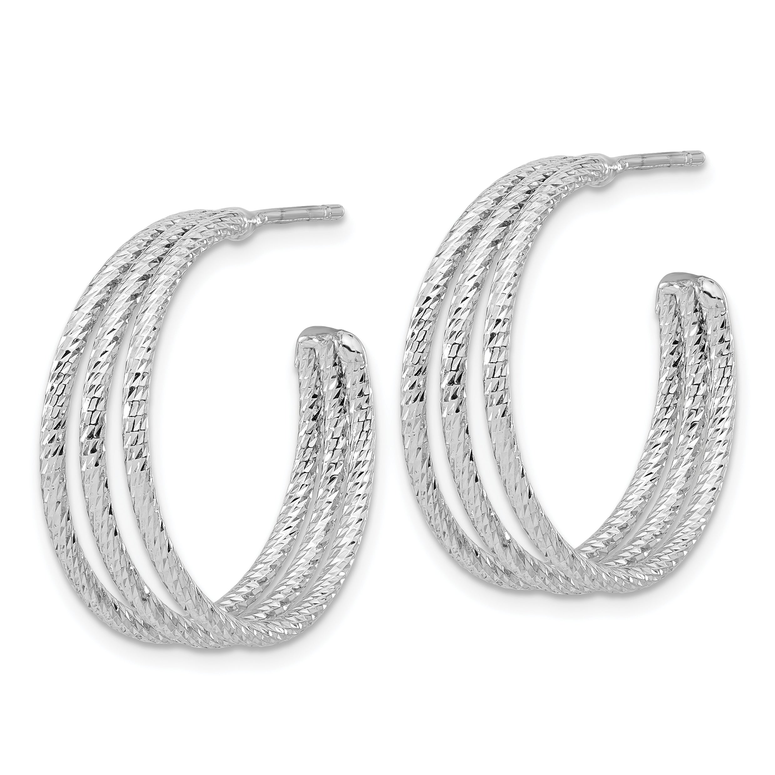 Sterling Silver Rh-plated Diamond Cut J-Hoop Earrings Secondary image