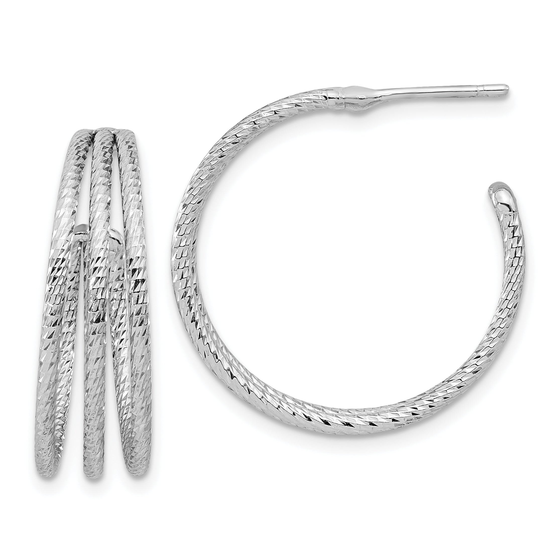 Sterling Silver Rh-plated Diamond Cut J-Hoop Earrings Main image