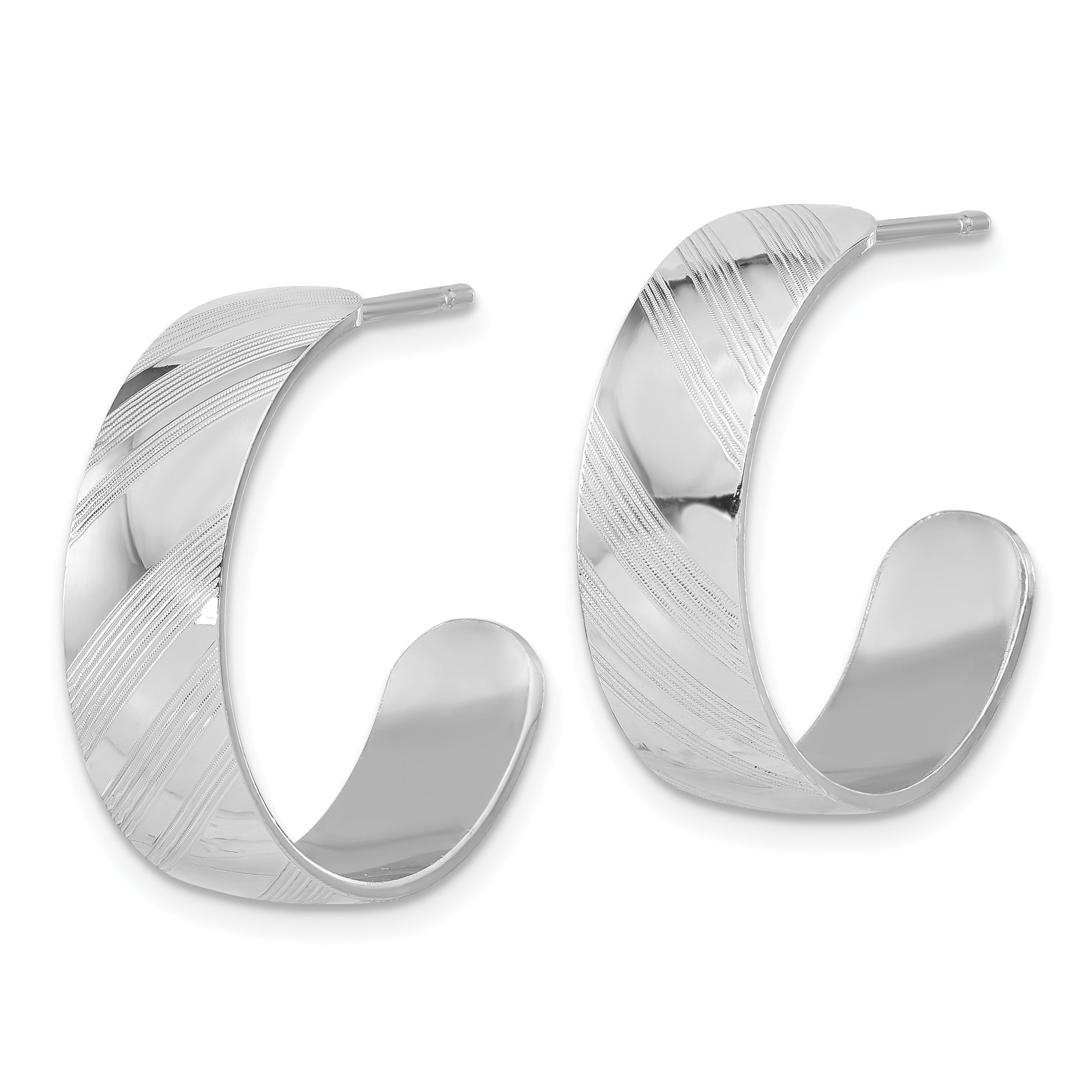 Sterling Silver Rh-plated Etched Stripe Hoop Earrings Secondary image