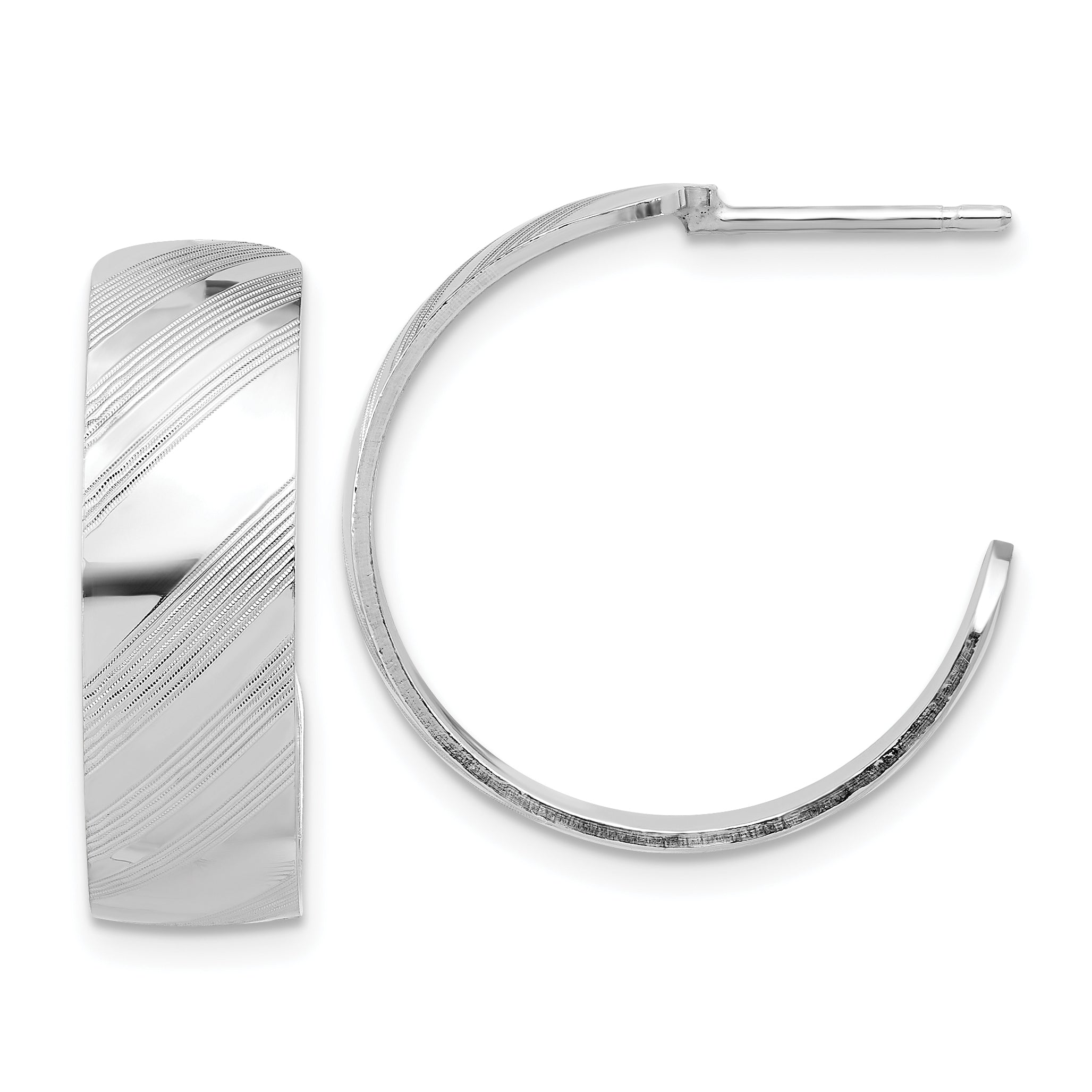 Sterling Silver Rh-plated Etched Stripe Hoop Earrings Main image