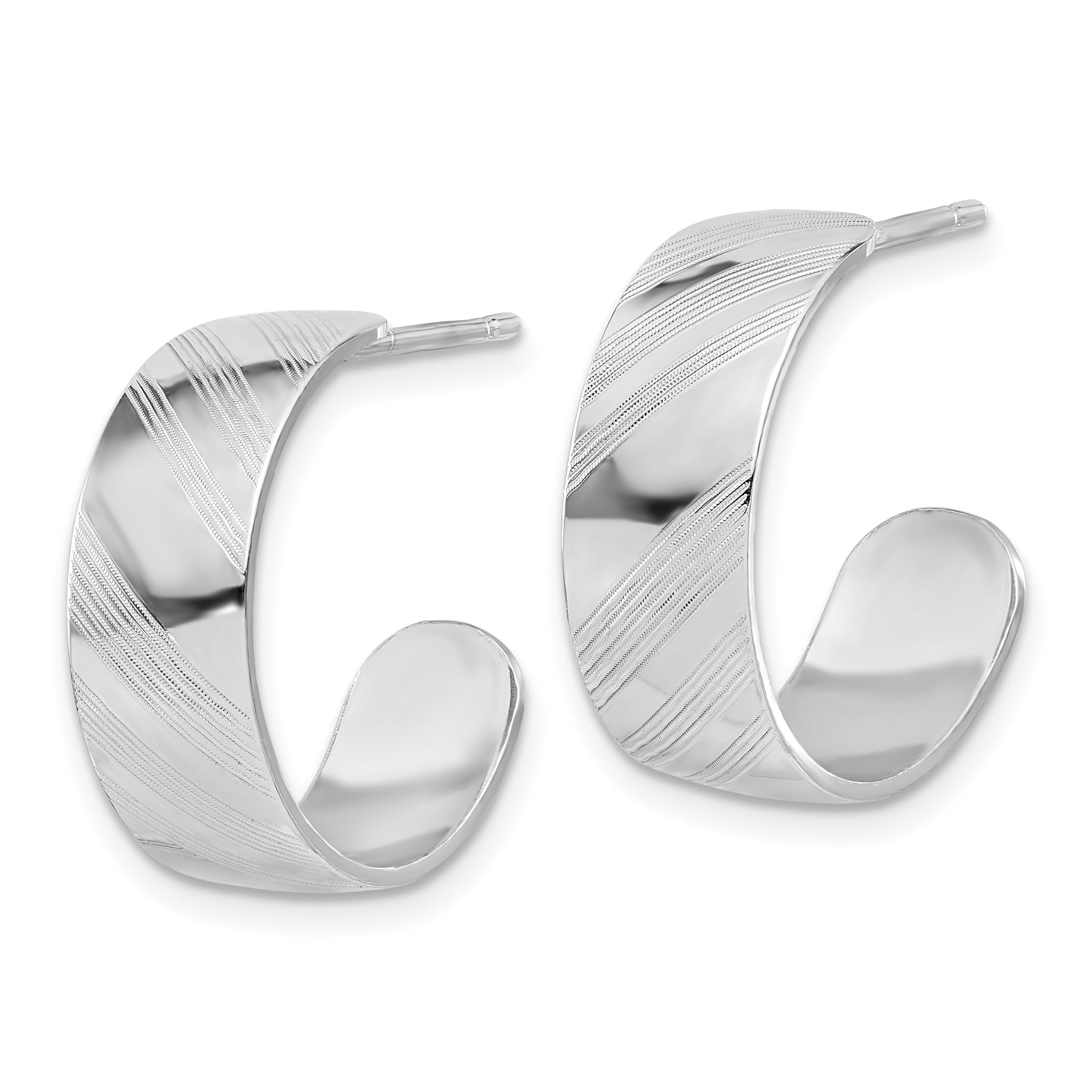 Sterling Silver Rh-plated Etched Stripe Hoop Earrings Secondary image