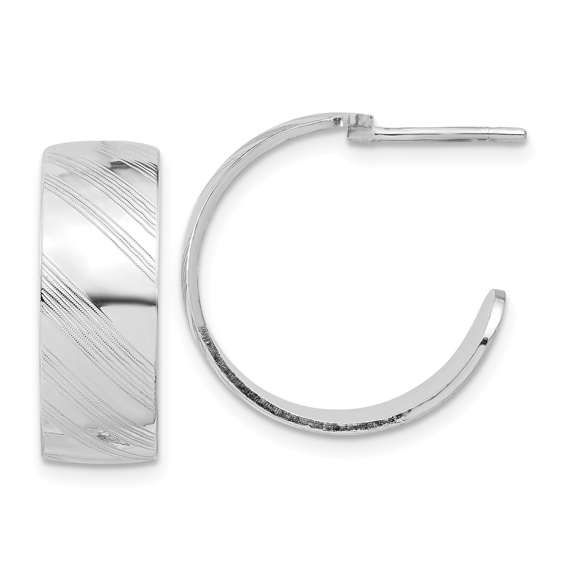 Sterling Silver Rh-plated Etched Stripe Hoop Earrings Main image