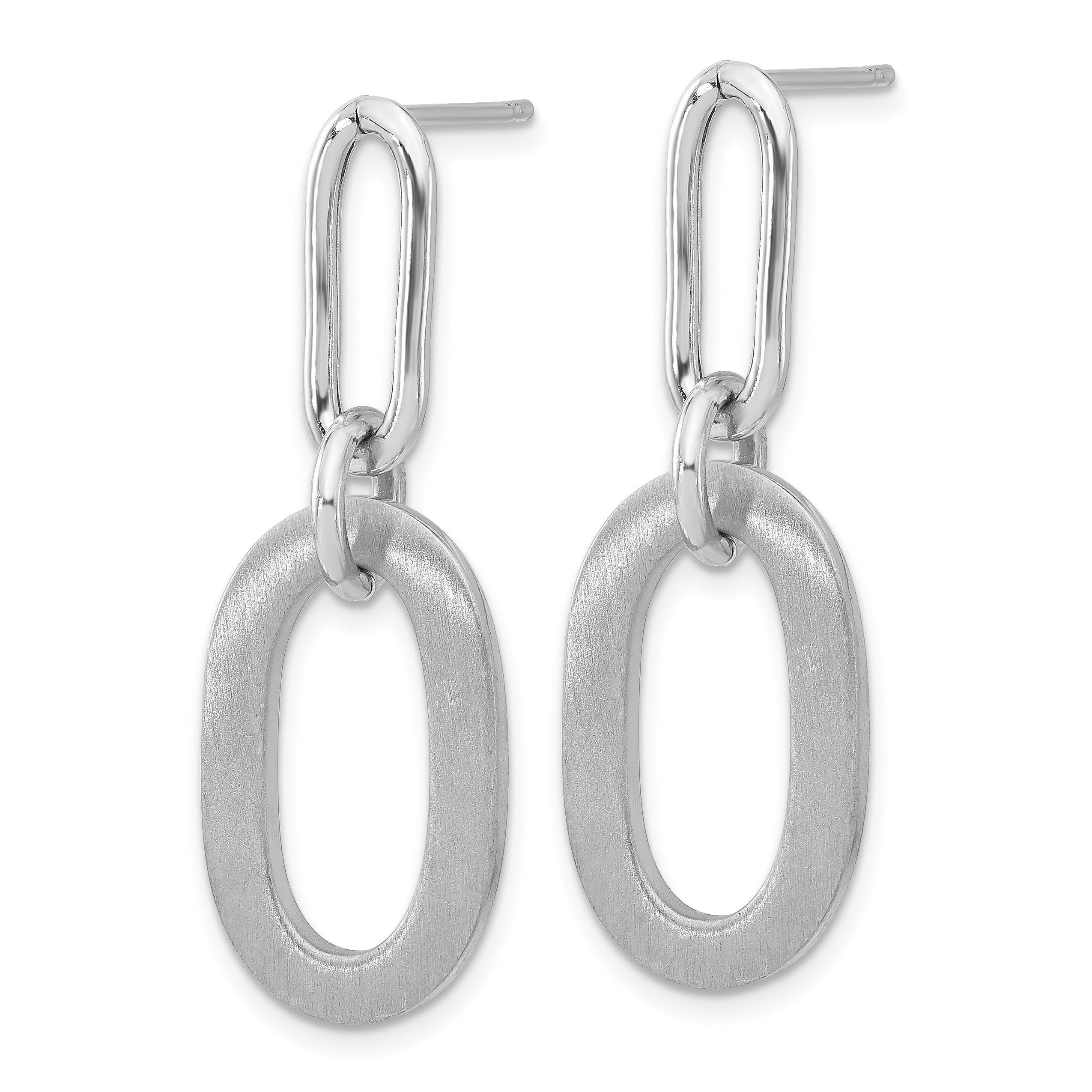Sterling Silver Rh-plated Polished and Satin Oval Dangle Earrings Secondary image