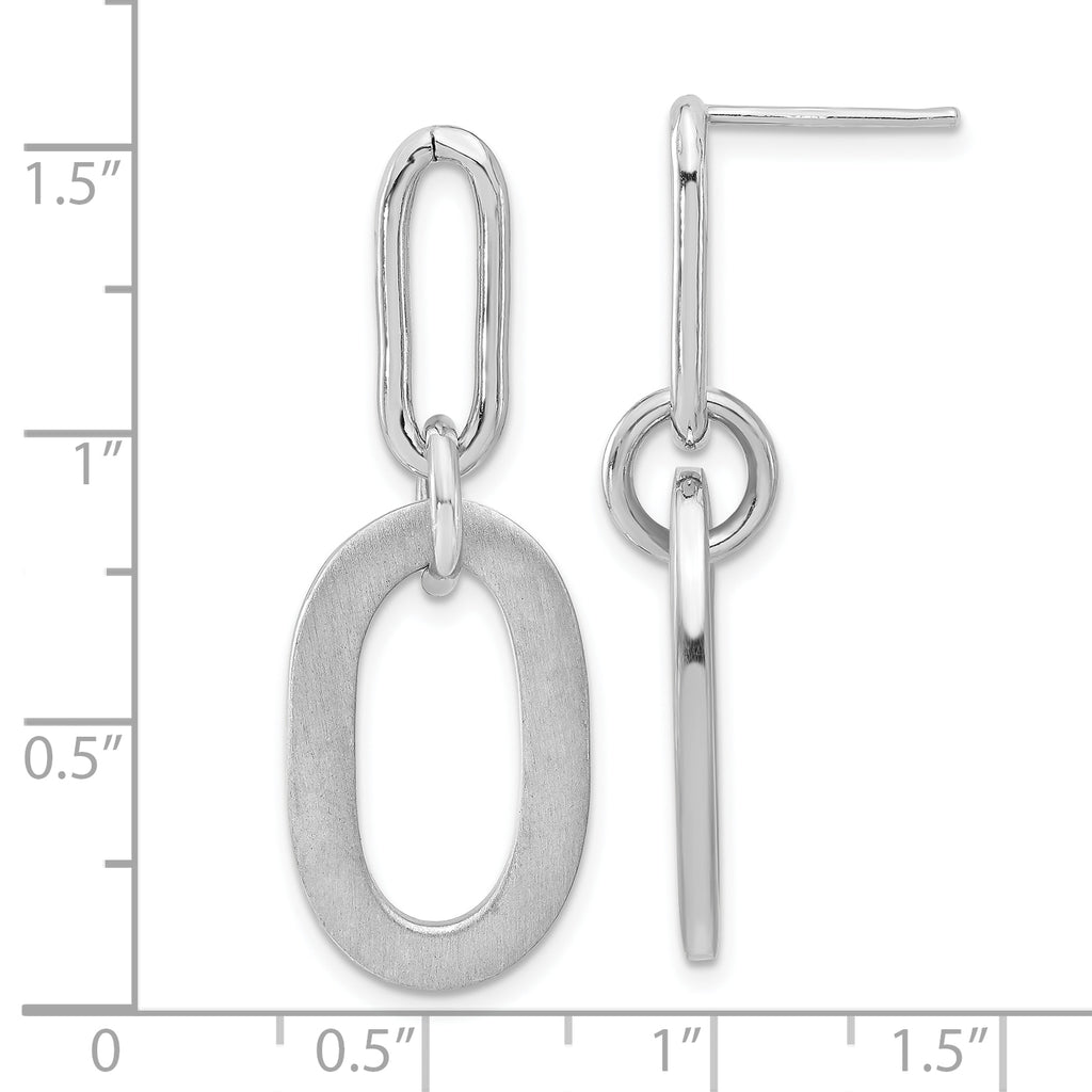 Sterling Silver Rh-plated Polished and Satin Oval Dangle Earrings