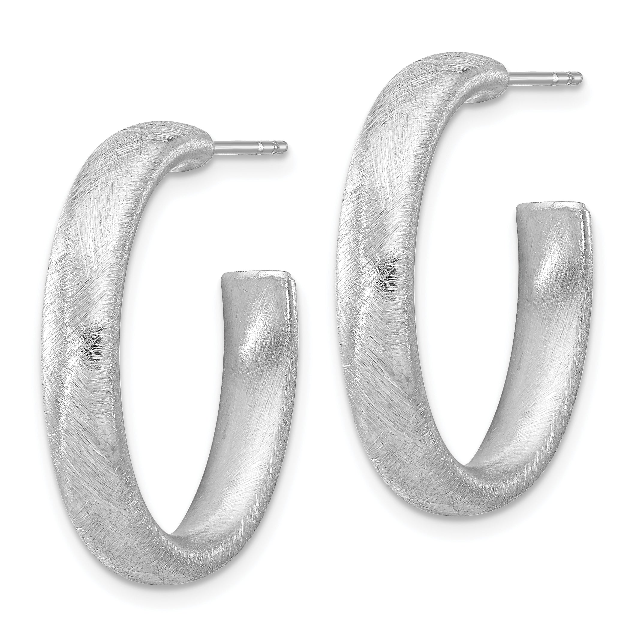 Sterling Silver Rhodium-plated Brushed J-Hoop Post Earrings Secondary image