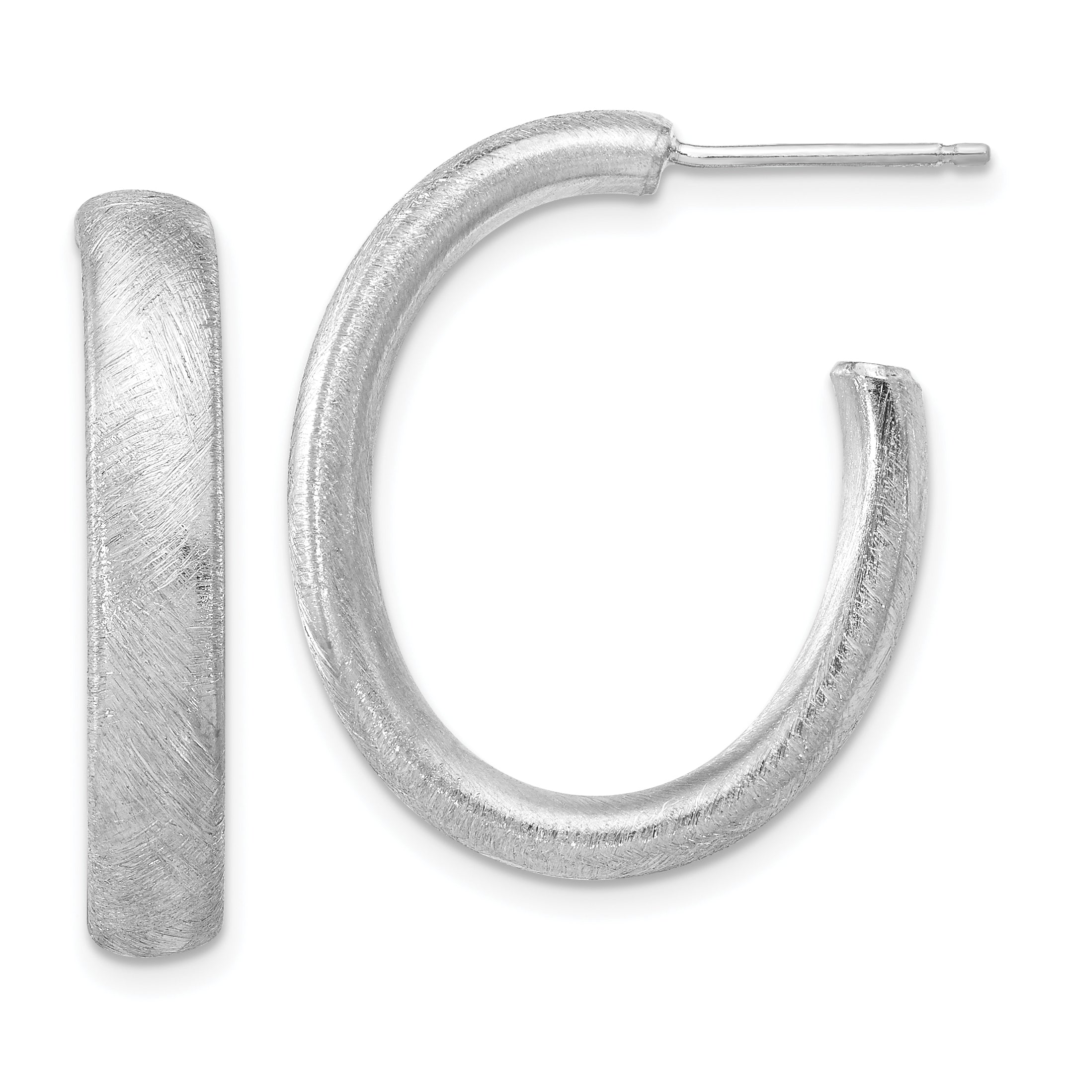 Sterling Silver Rhodium-plated Brushed J-Hoop Post Earrings Main image