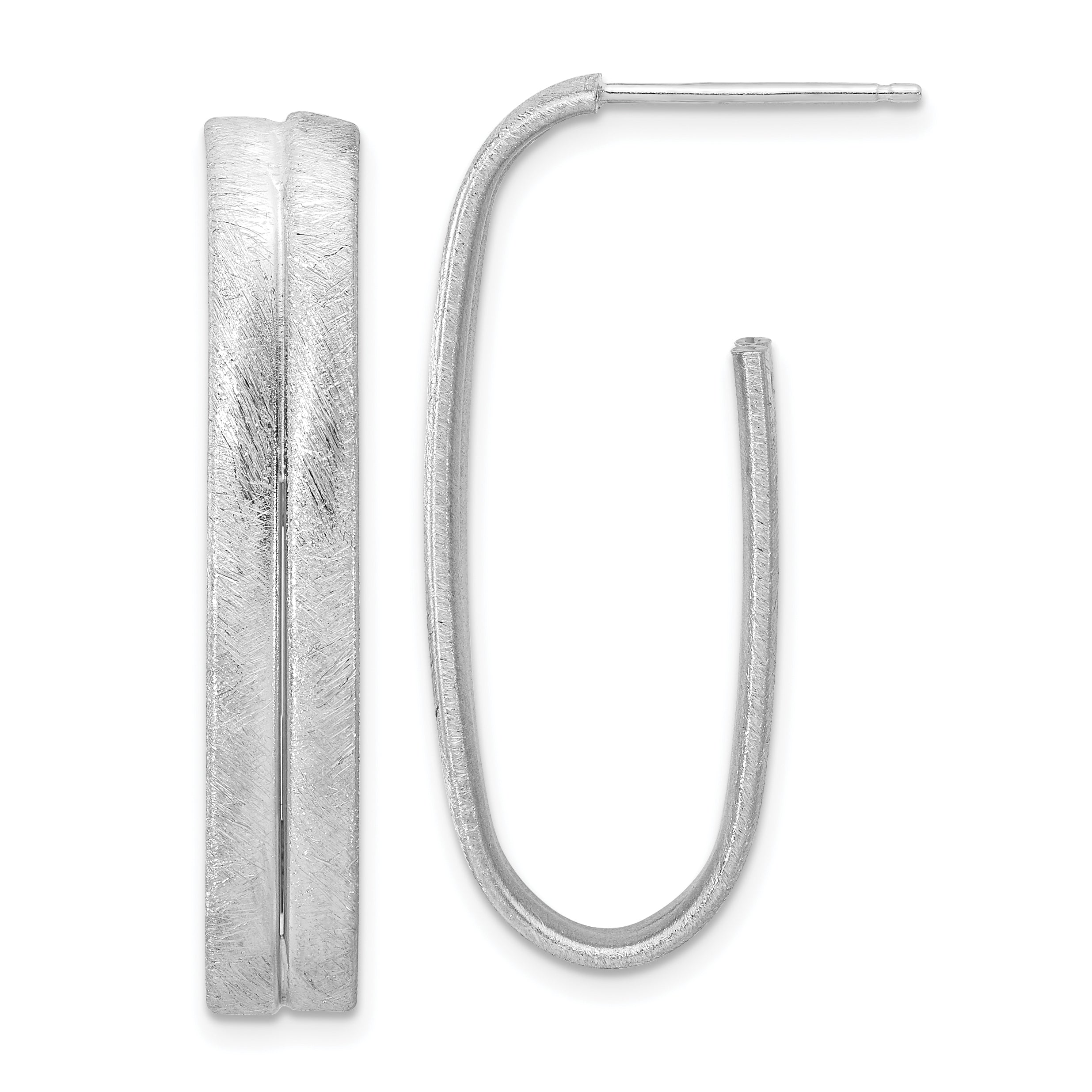 Sterling Silver Rhodium-plated Brushed J-Hoop Post Earrings Main image