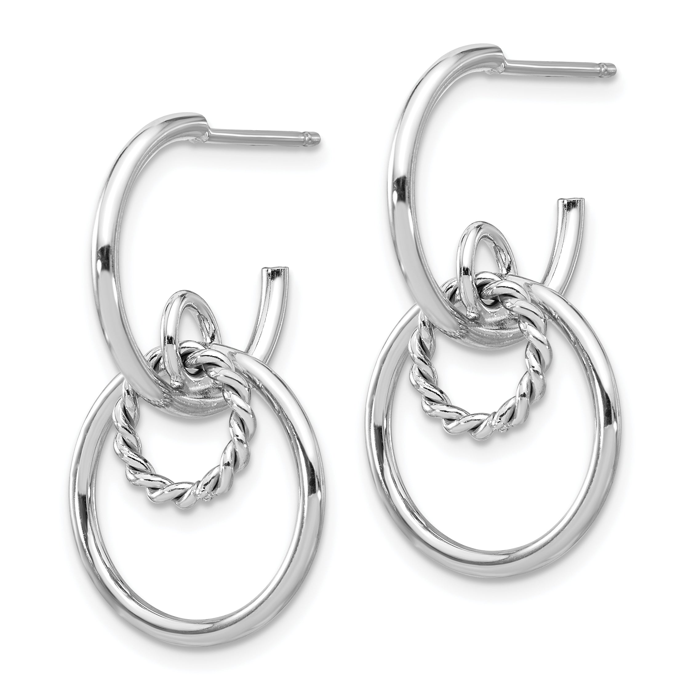 Sterling Silver Rhodium-plated Polished and Textured Post Dangle E Secondary image