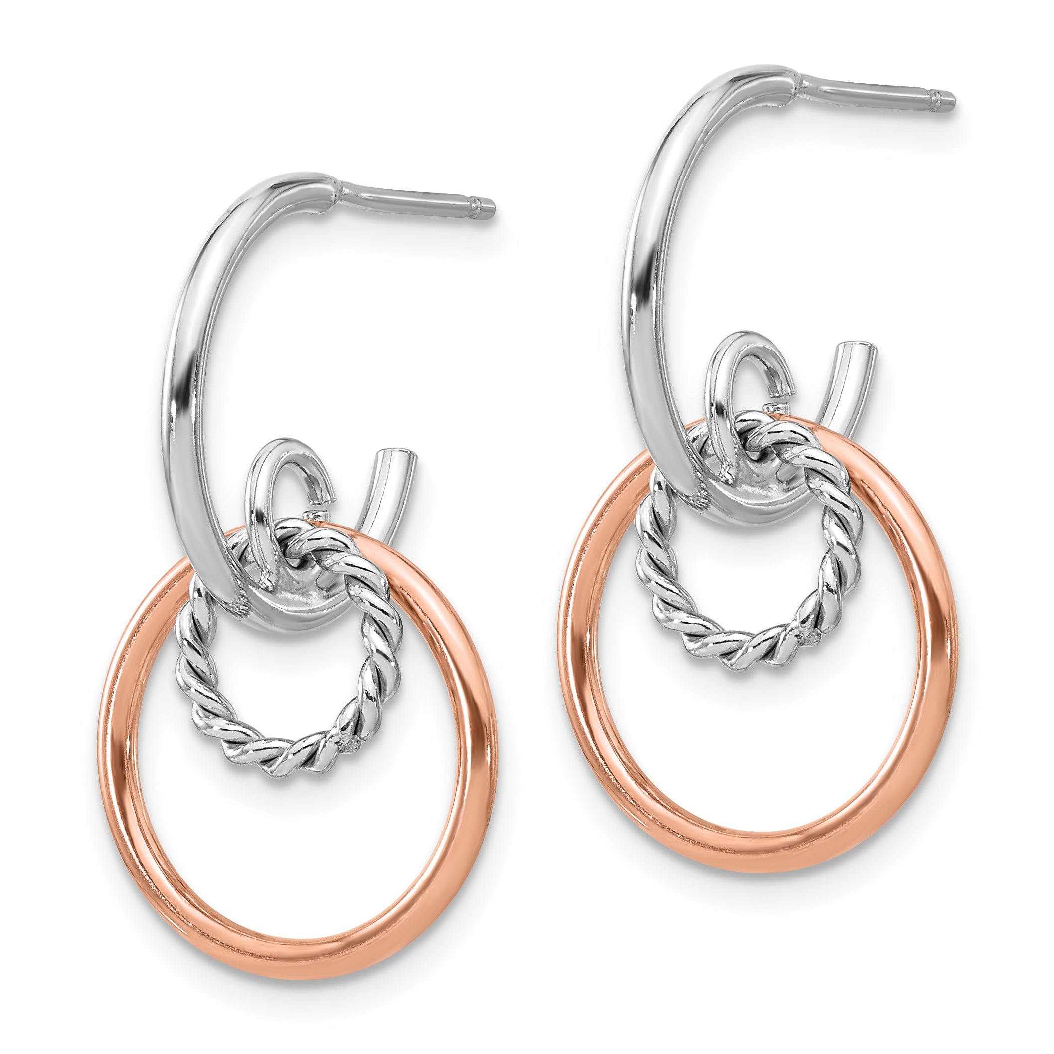 Sterling Silver RH-plated with Rose-tone Circles Post Dangle Earri Secondary image