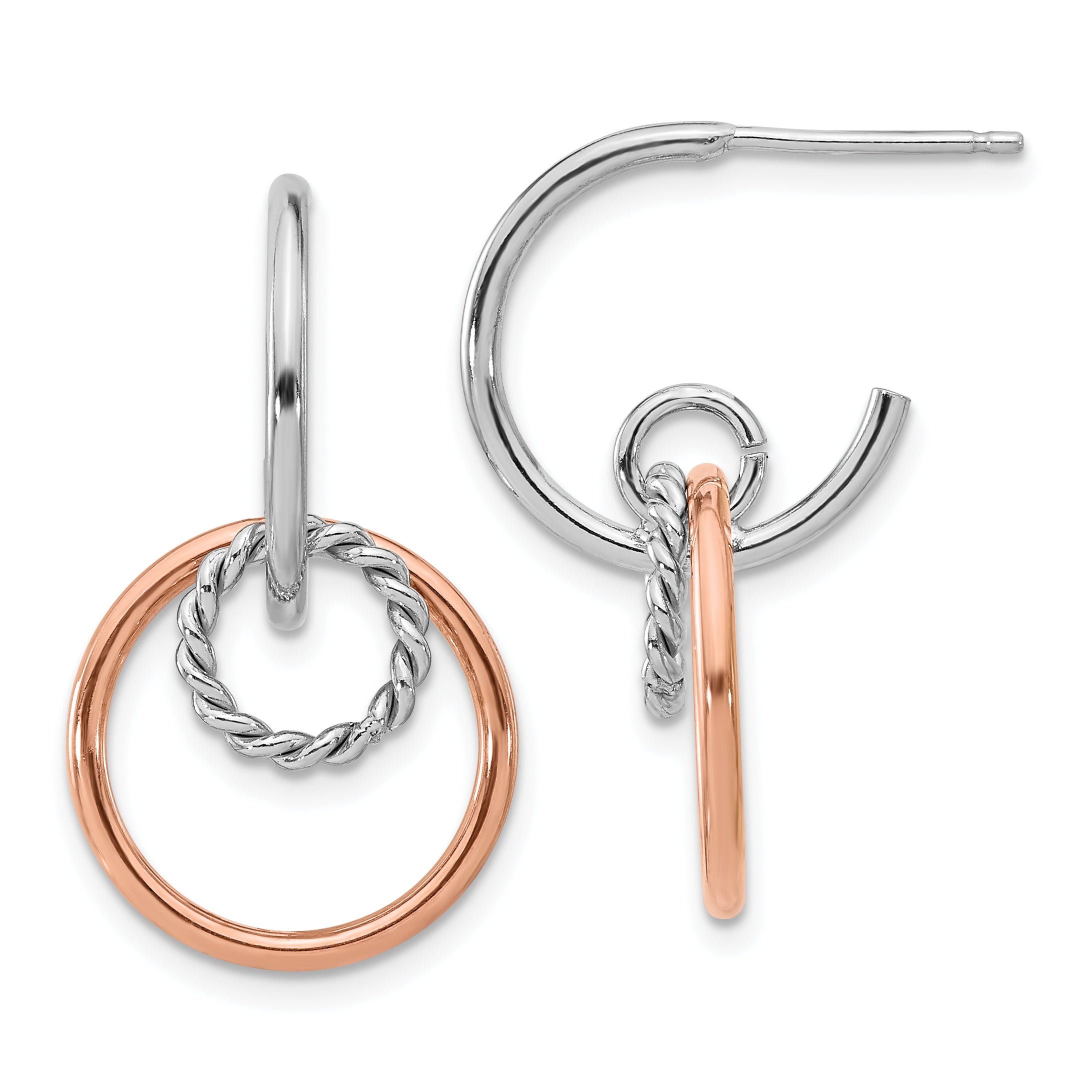 Sterling Silver RH-plated with Rose-tone Circles Post Dangle Earri Main image