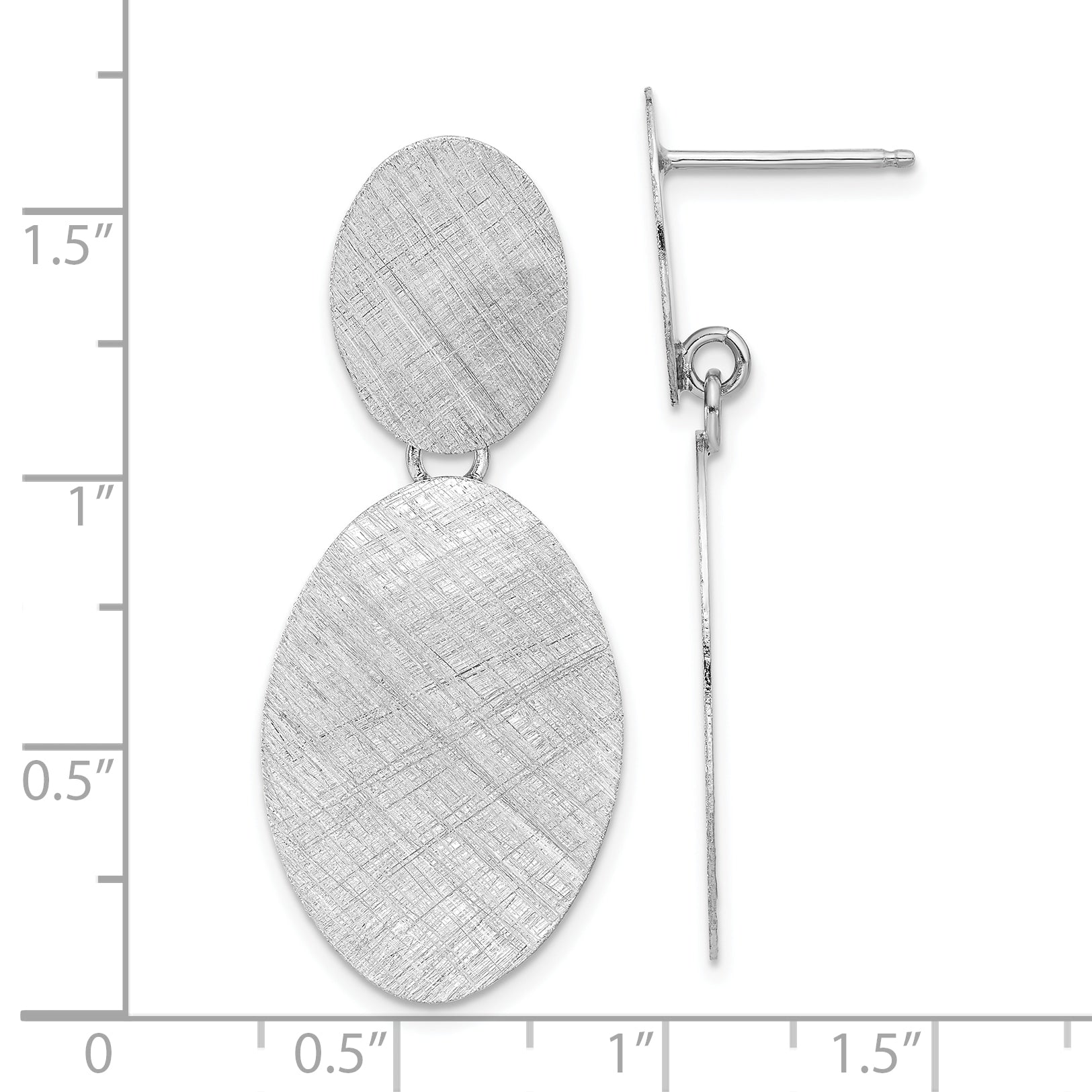 Sterling Silver Rhodium-plated Brushed Ovals Post Dangle Earrings