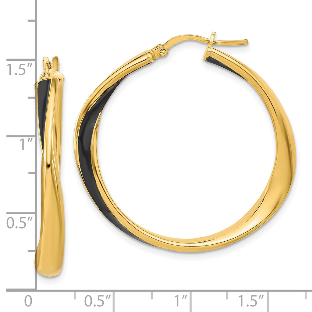 Sterling Silver Gold-tone with Black Enamel Hoop Earrings