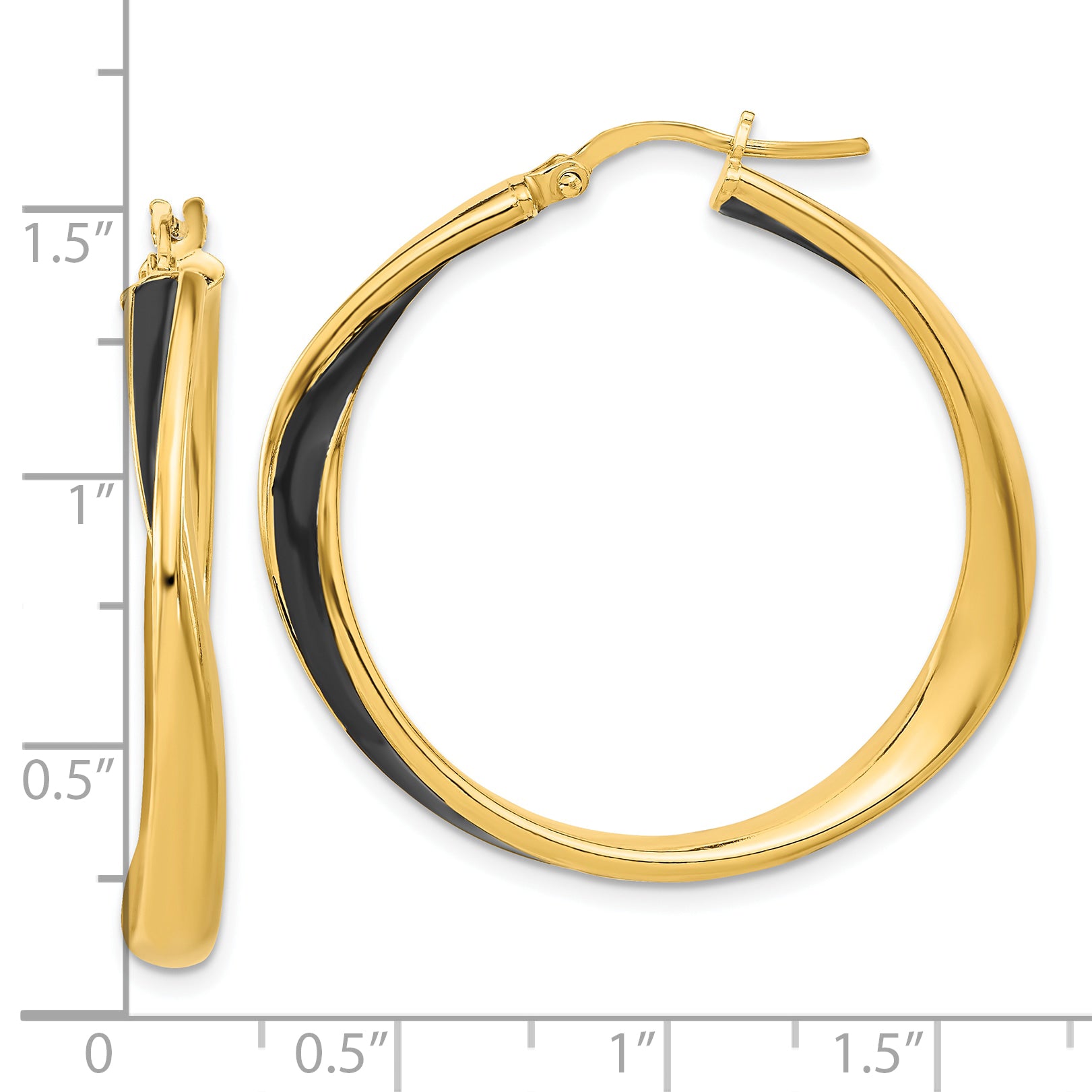 Sterling Silver Gold-tone with Black Enamel Hoop Earrings
