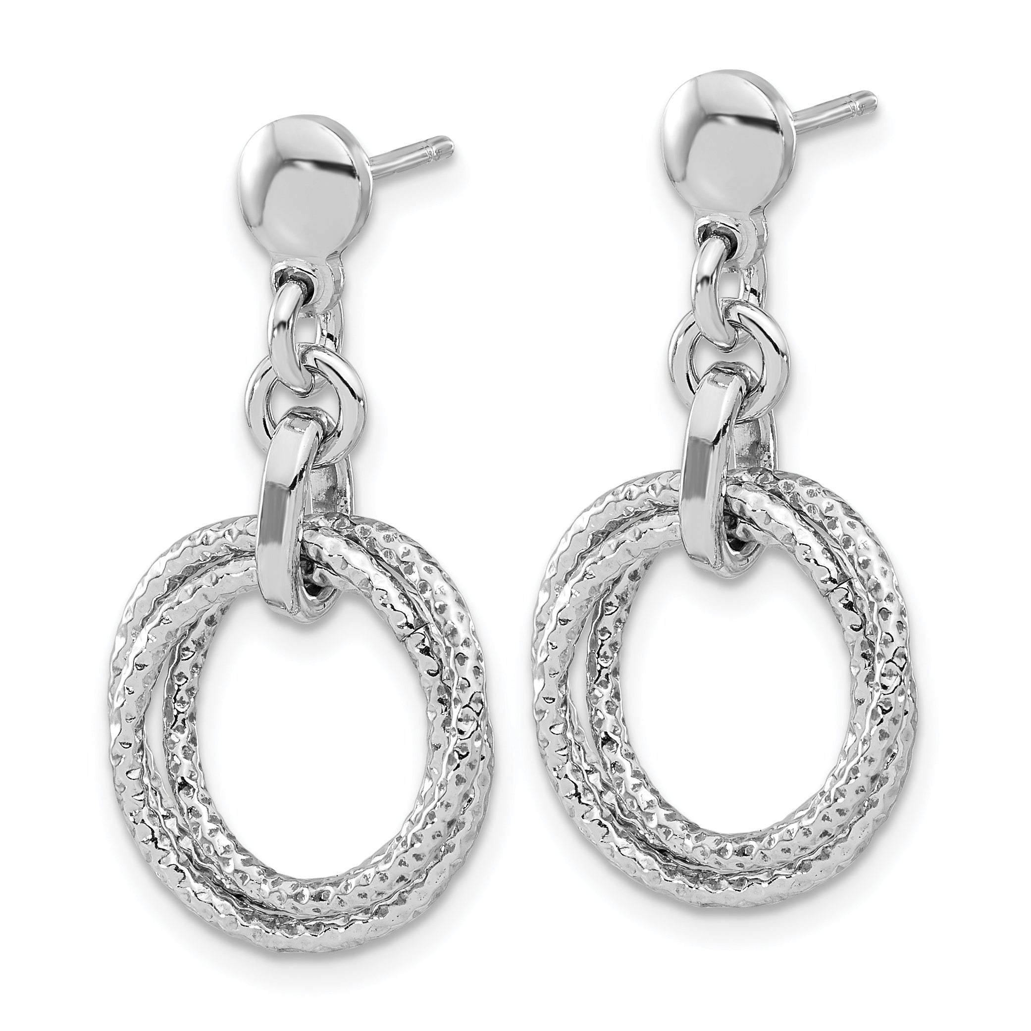 Sterling Silver Rhodium-plated Circles Post Dangle Earrings Secondary image