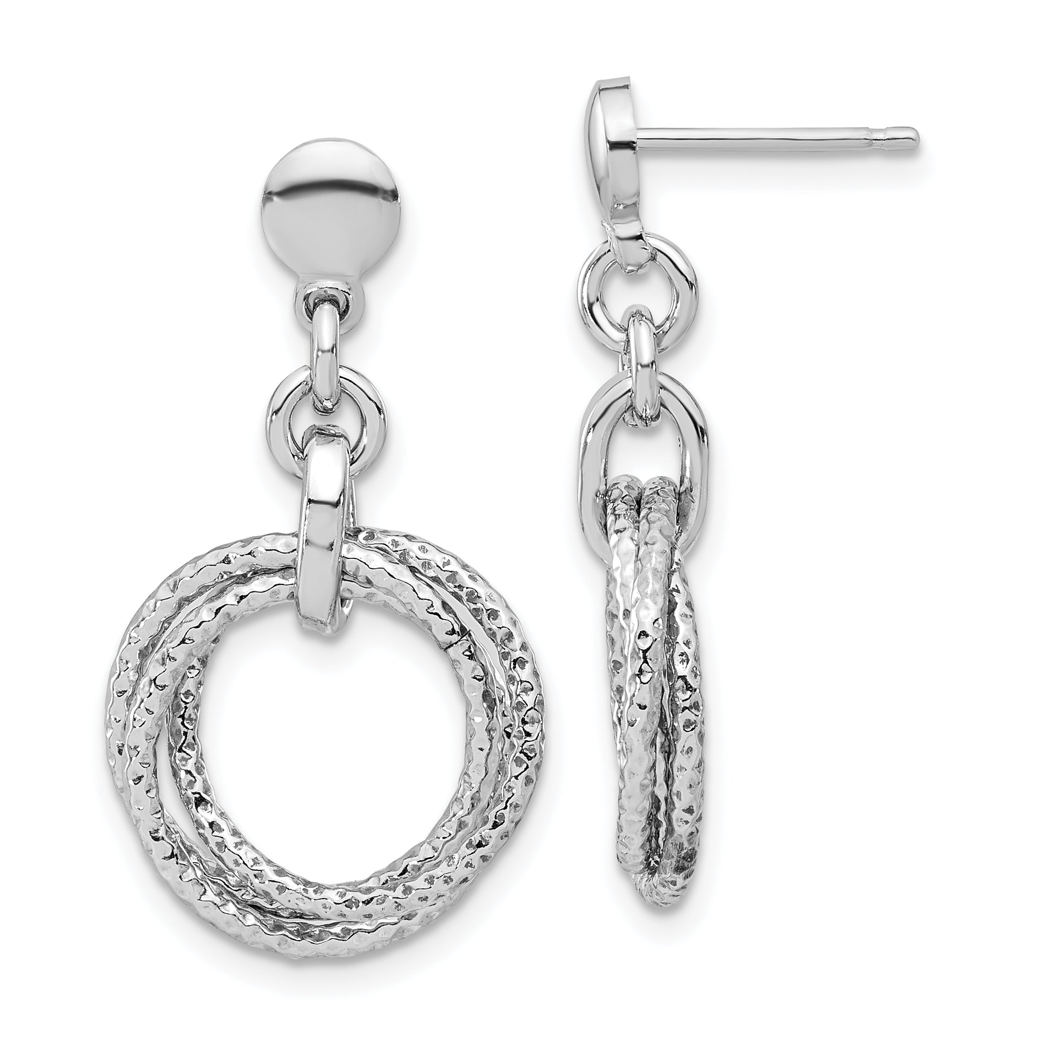 Sterling Silver Rhodium-plated Circles Post Dangle Earrings Main image