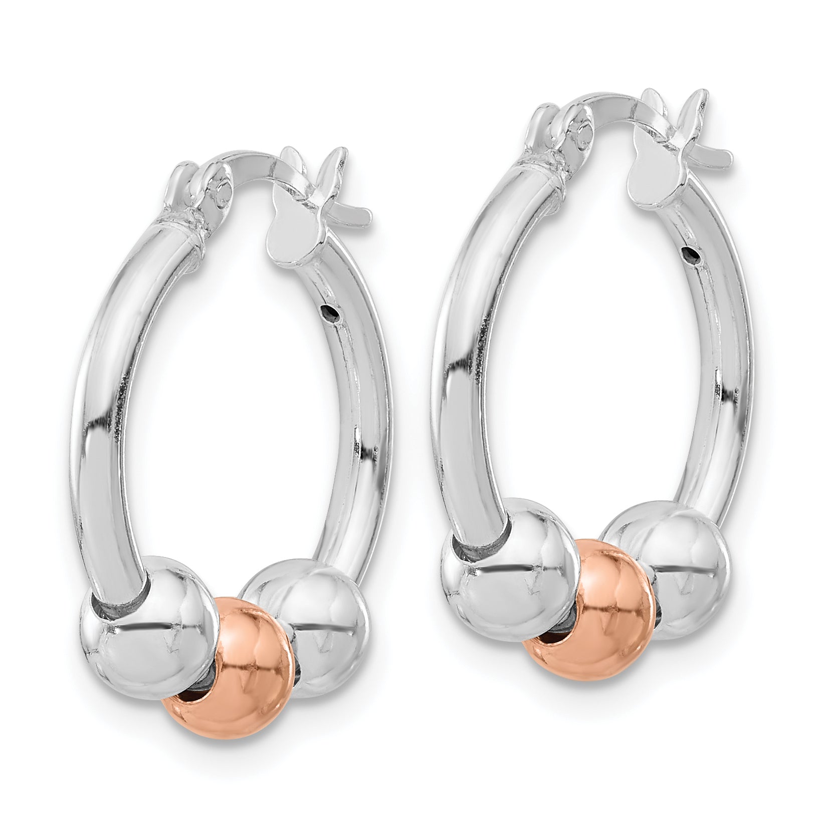 Sterling Silver Rhodium-plated and Rose-tone Beaded Hoop Earrings