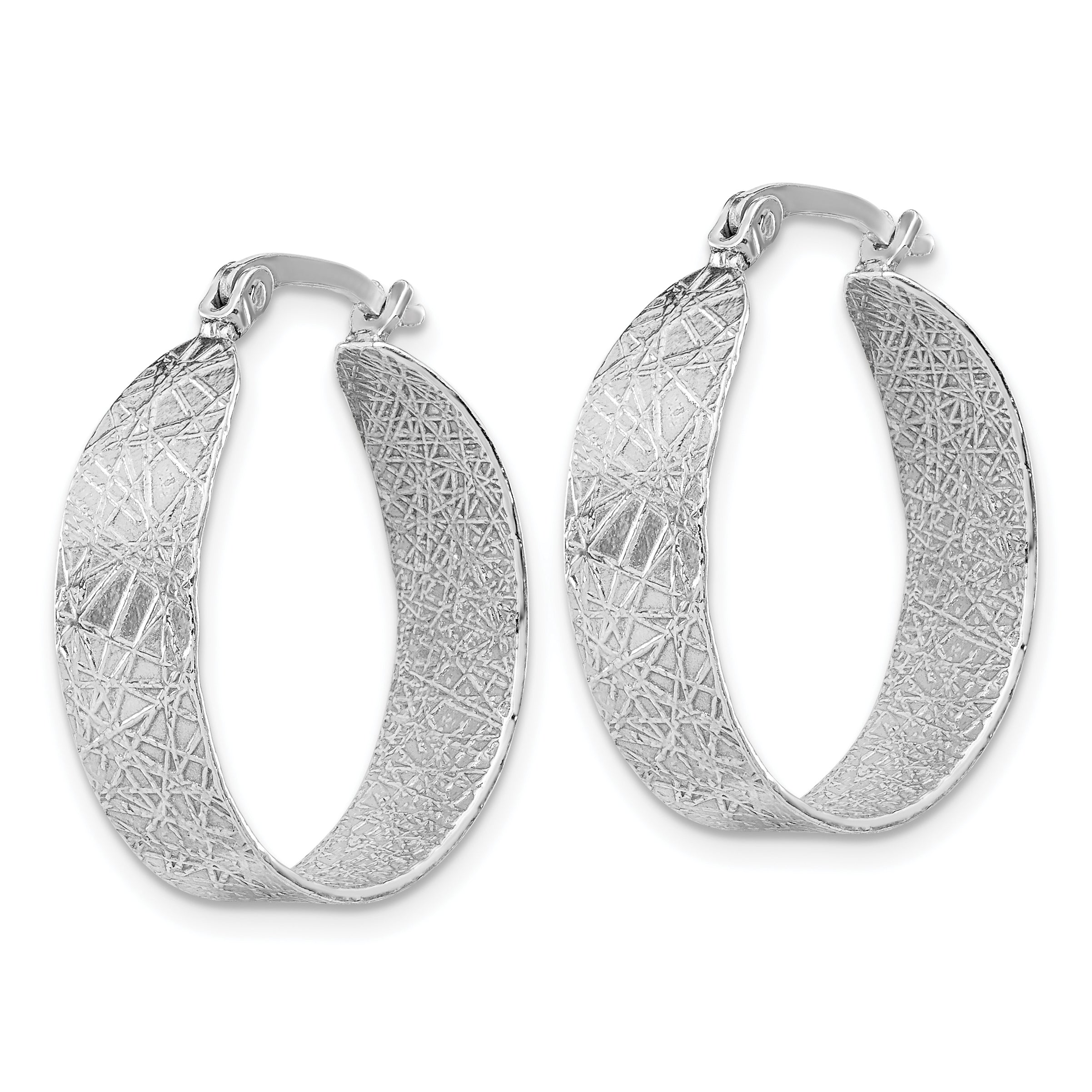 Sterling Silver Rhodium-plated Textured Hoop Earrings Secondary image