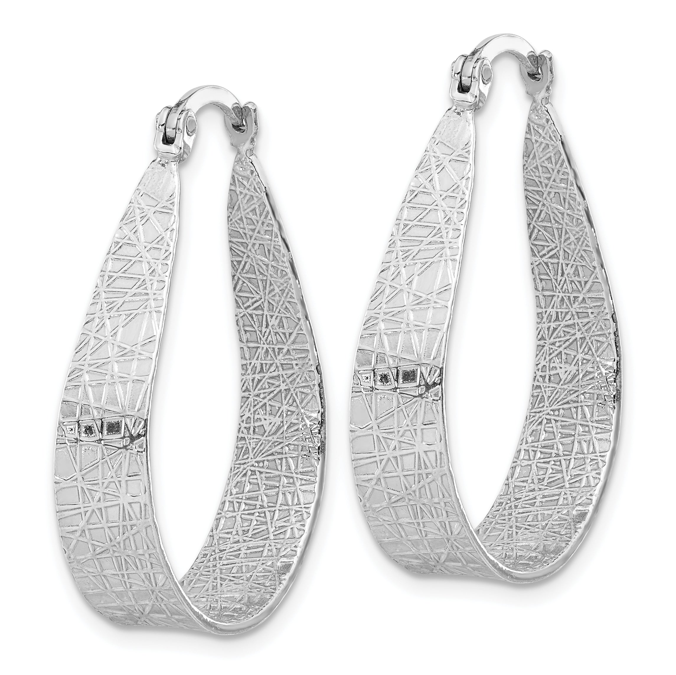 Sterling Silver Rhodium-plated Textured Hoop Earrings Secondary image