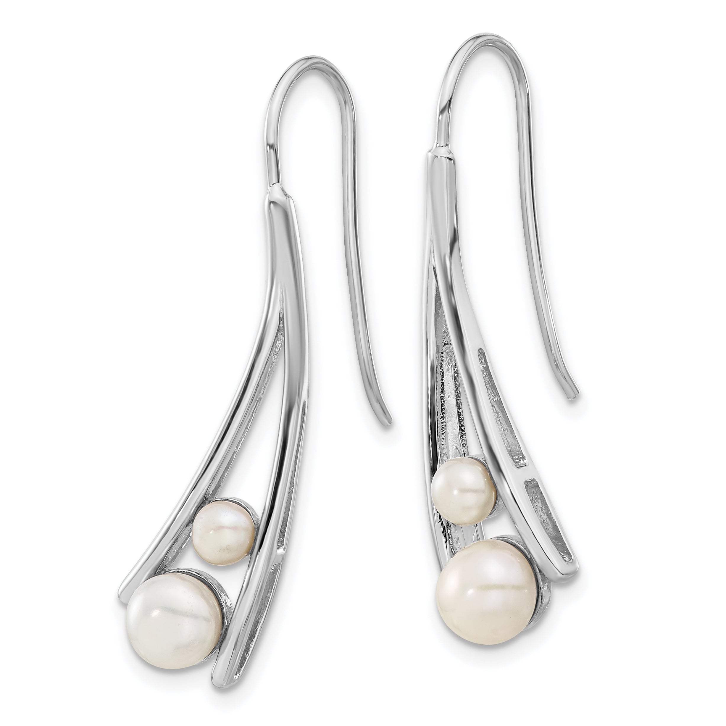 Sterling Silver Rhodium-plated FWC Pearl Drop Earrings Secondary image