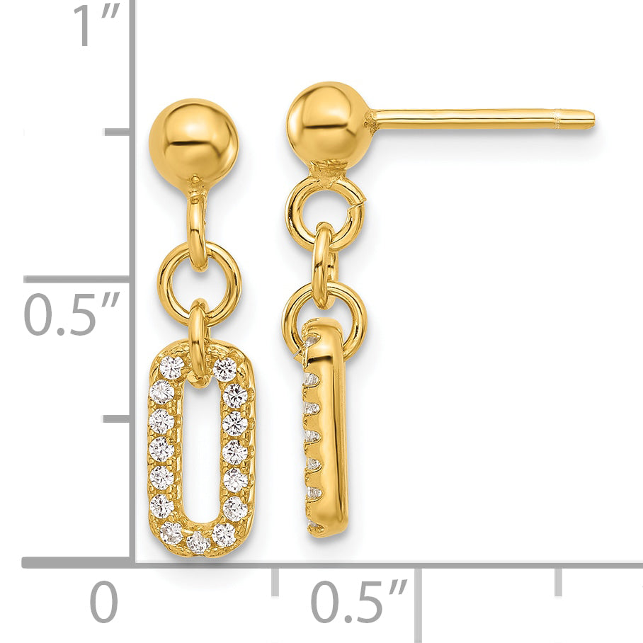 Sterling Silver Gold-plated Polished CZ Dangle Post Earrings
