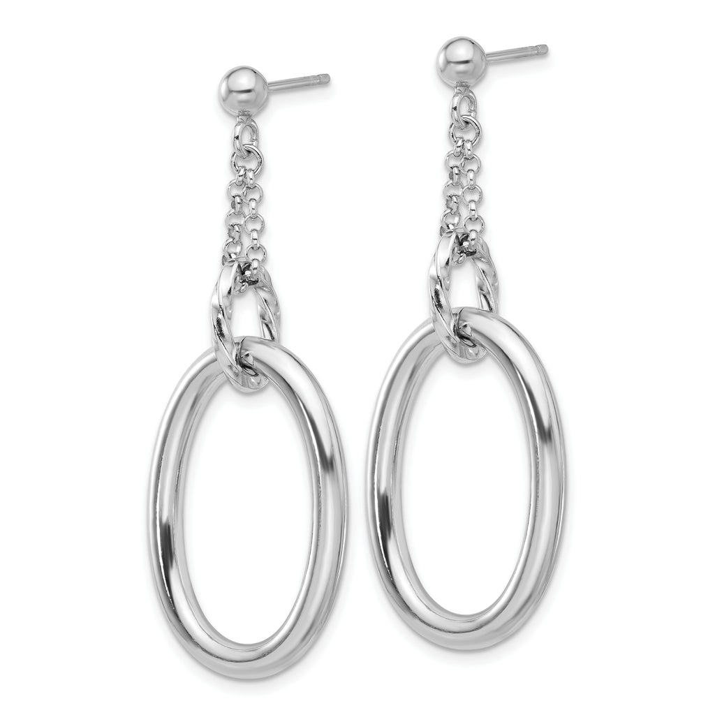 Sterling Silver Rh-plated Oval Post Dangle Earrings