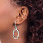 Sterling Silver Rh-plated Oval Post Dangle Earrings