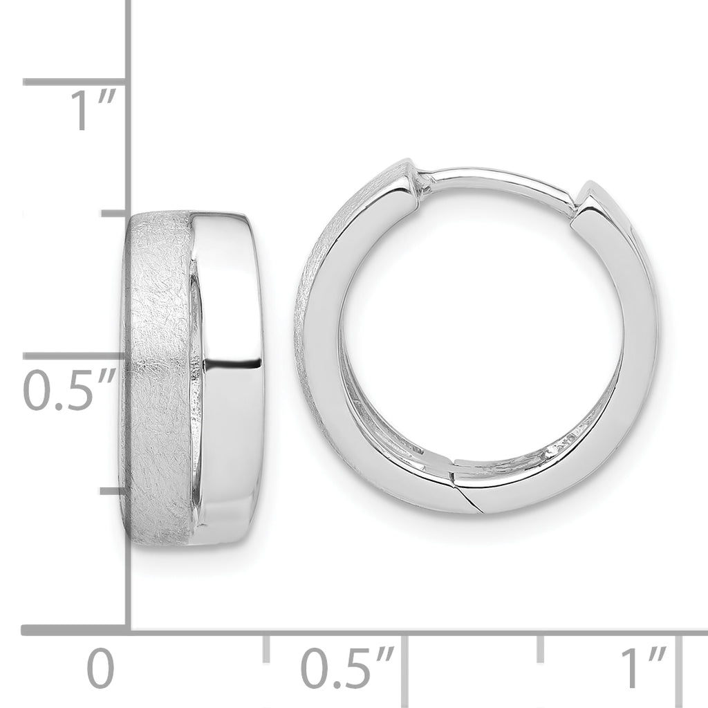 Sterling Silver RH-plated Satin and Polished Hinged Hoop Earrings