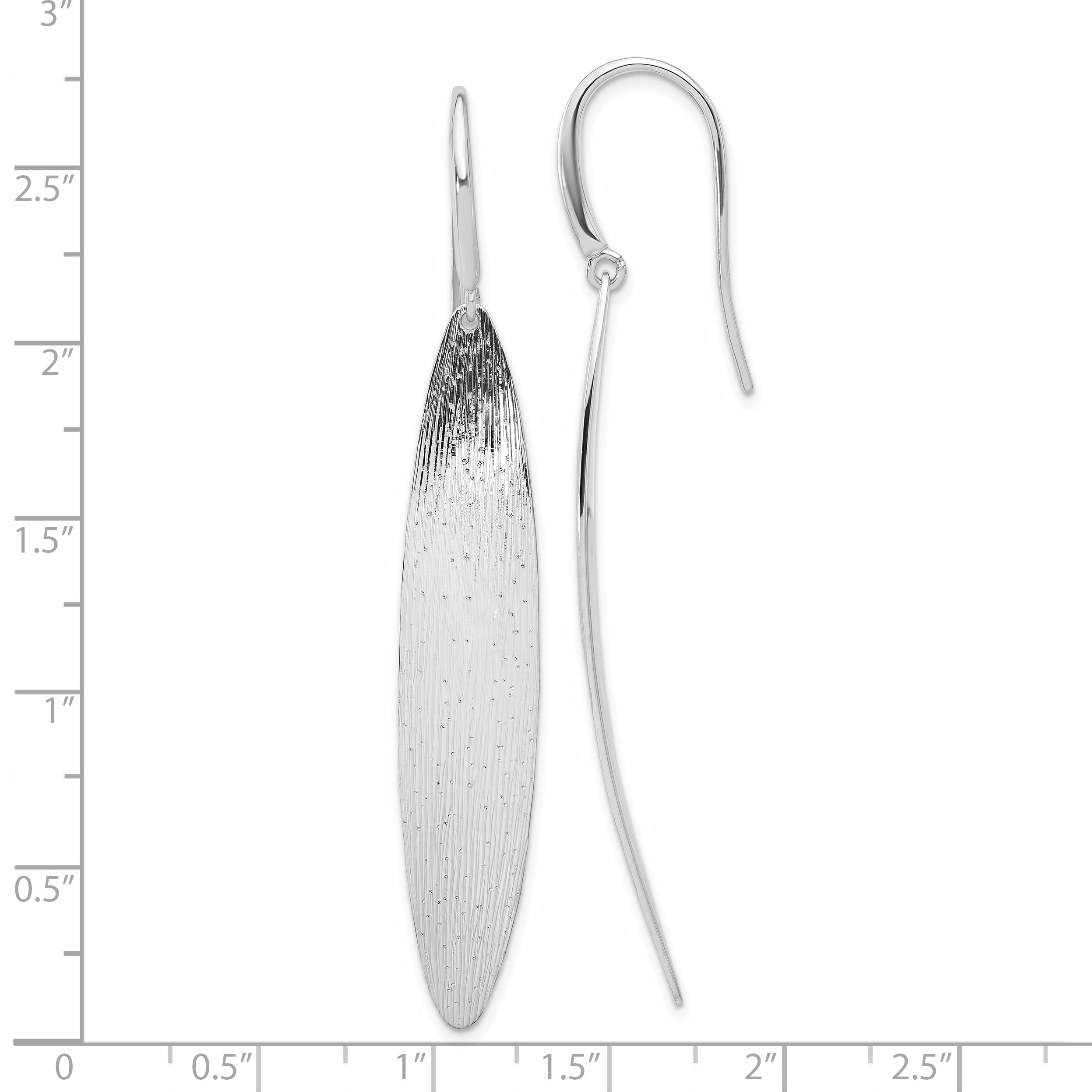 Sterling Silver RH-plt Polished / Dia-cut Oval Shepherd Hook Earri