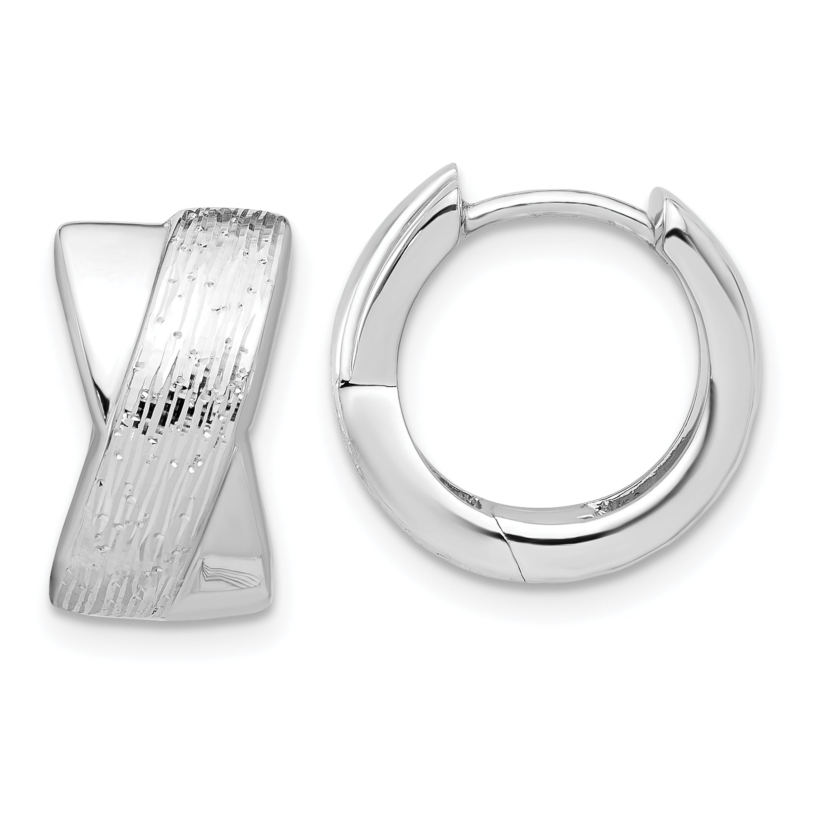 Sterling Silver Rhodium-plated and D/C Hinged Hoop Earrings Main image