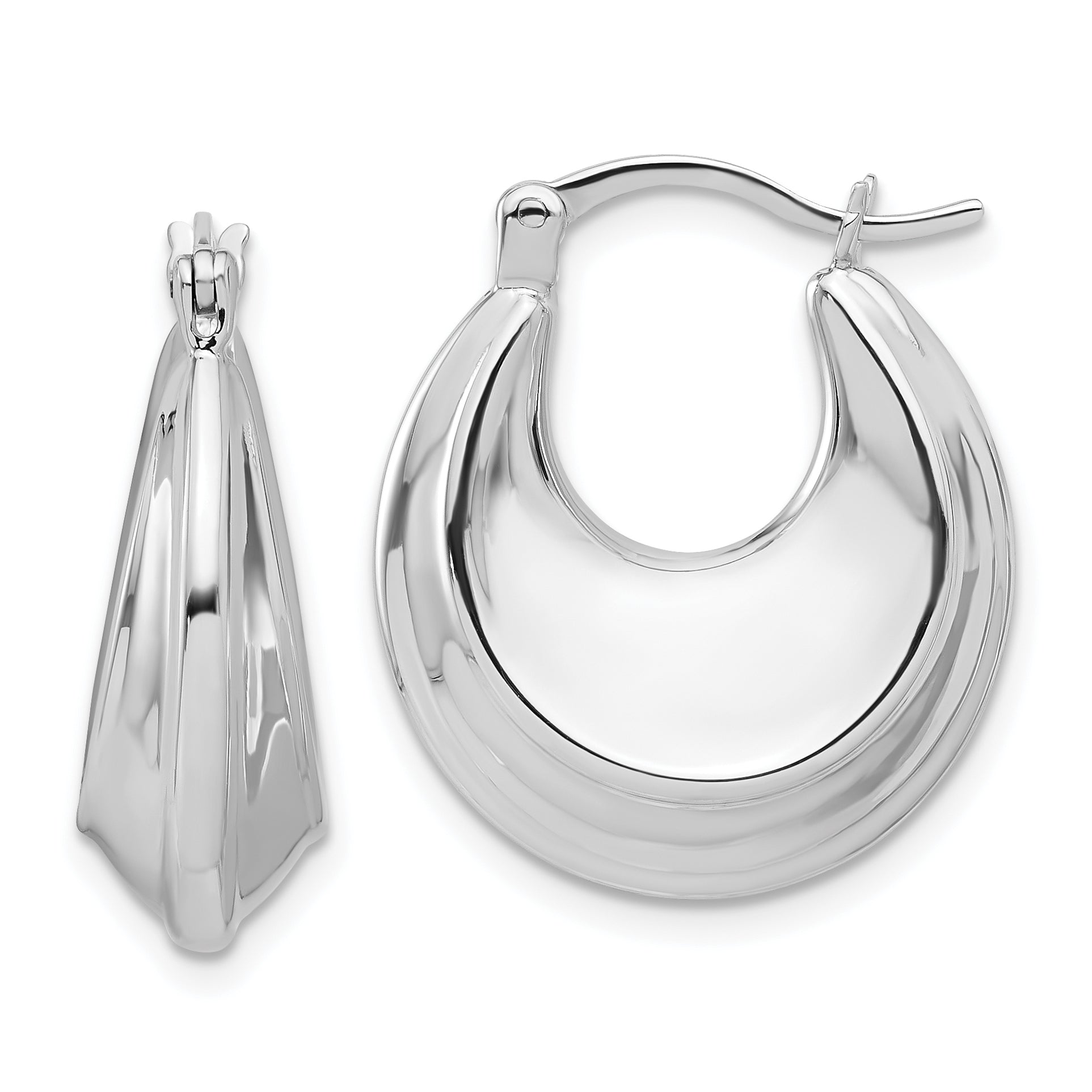 Sterling Silver Rhodium-plated Graduating Puffed Hoop Earrings Main image