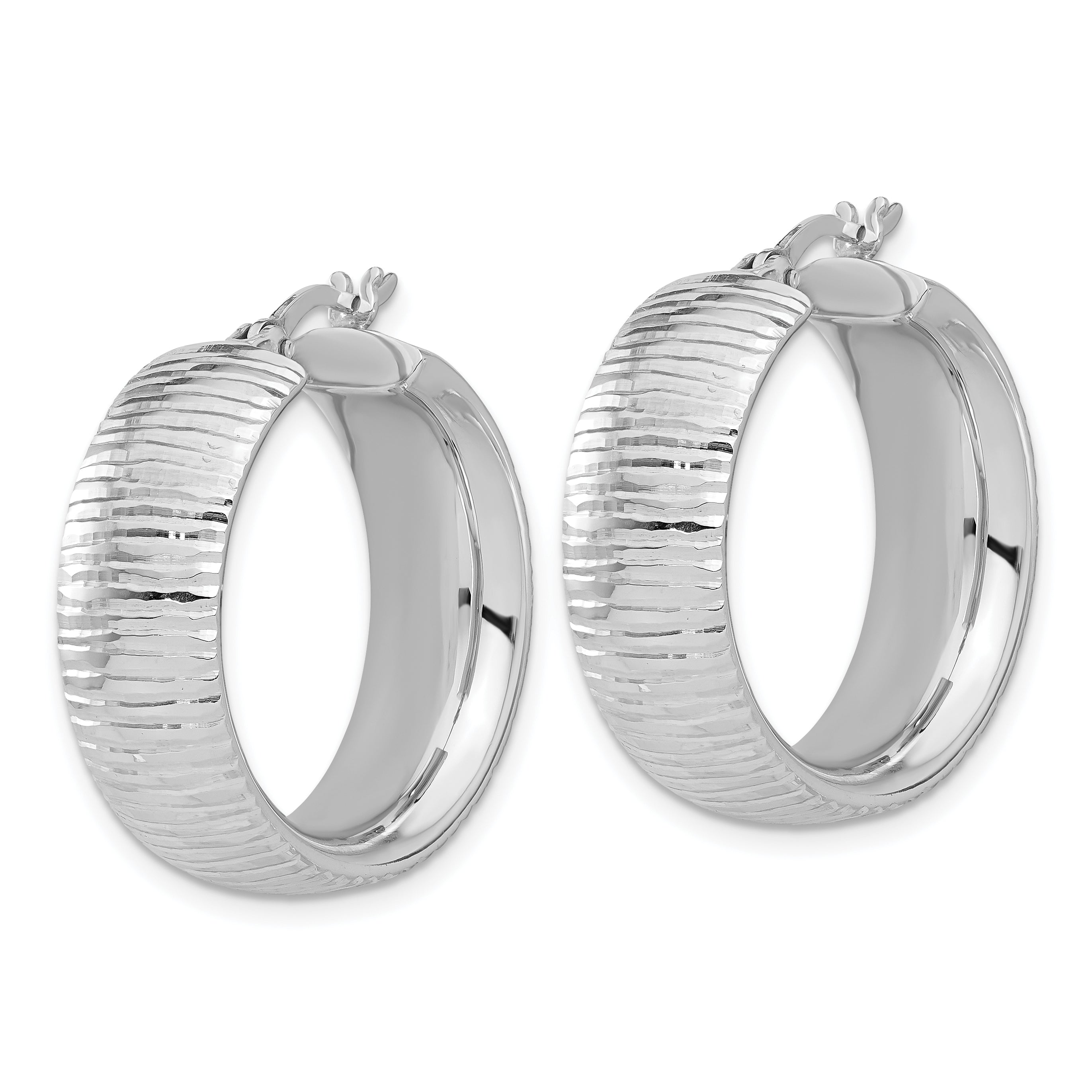 Sterling Silver Rhodium-plated and D/C Hoop Earrings Secondary image