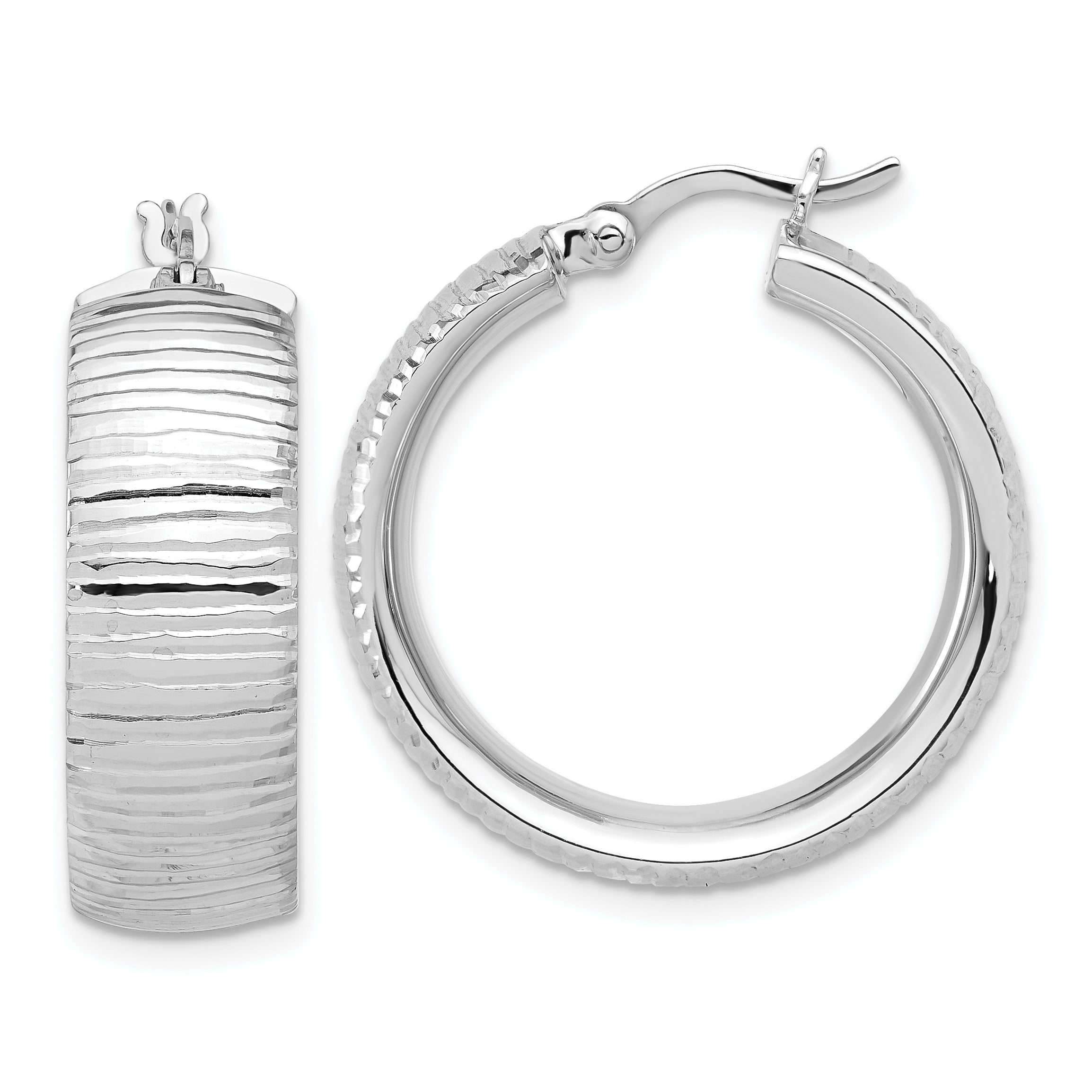 Sterling Silver Rhodium-plated and D/C Hoop Earrings Main image