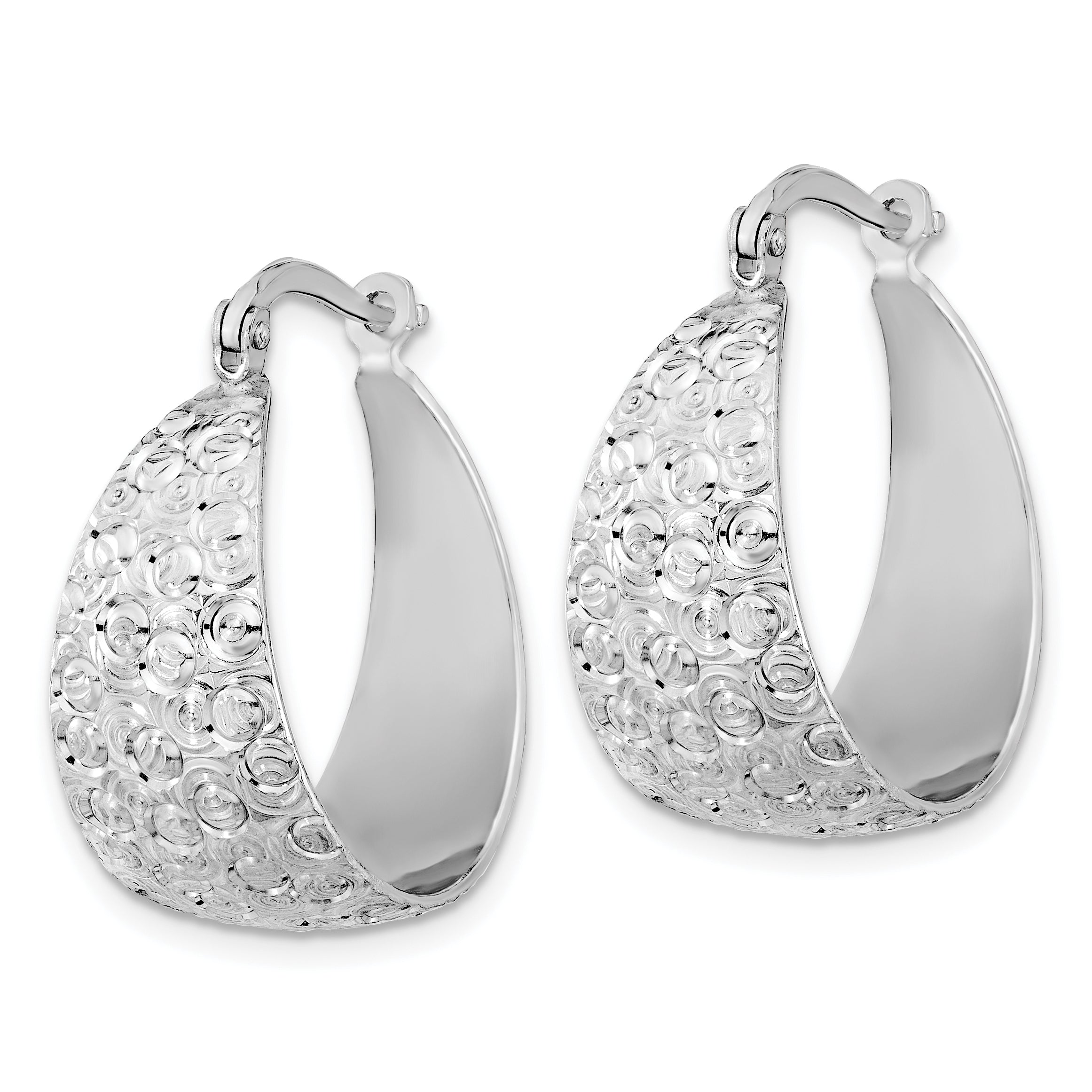 Sterling Silver Rhodium-plated Textured Hoop Earrings Secondary image