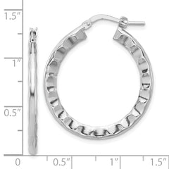 Sterling Silver Rh-plated Polished/Hammered Hoop Earrings