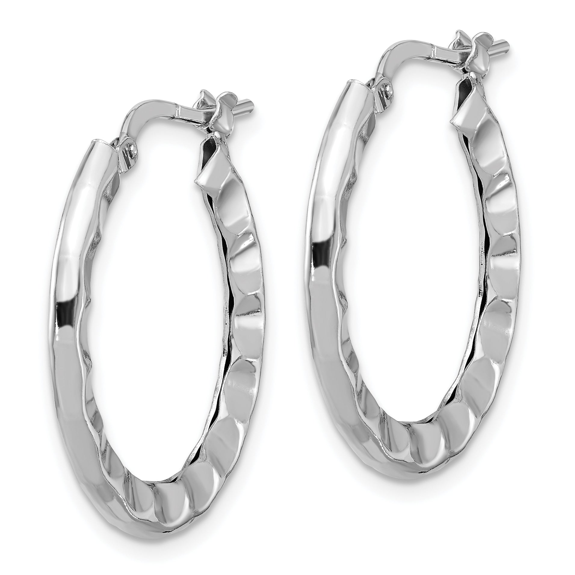 Sterling Silver Rh-plated Polished/Hammered Hoop Earrings Secondary image