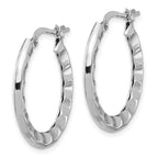 Sterling Silver Rh-plated Polished/Hammered Hoop Earrings