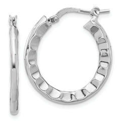 Sterling Silver Rh-plated Polished/Hammered Hoop Earrings
