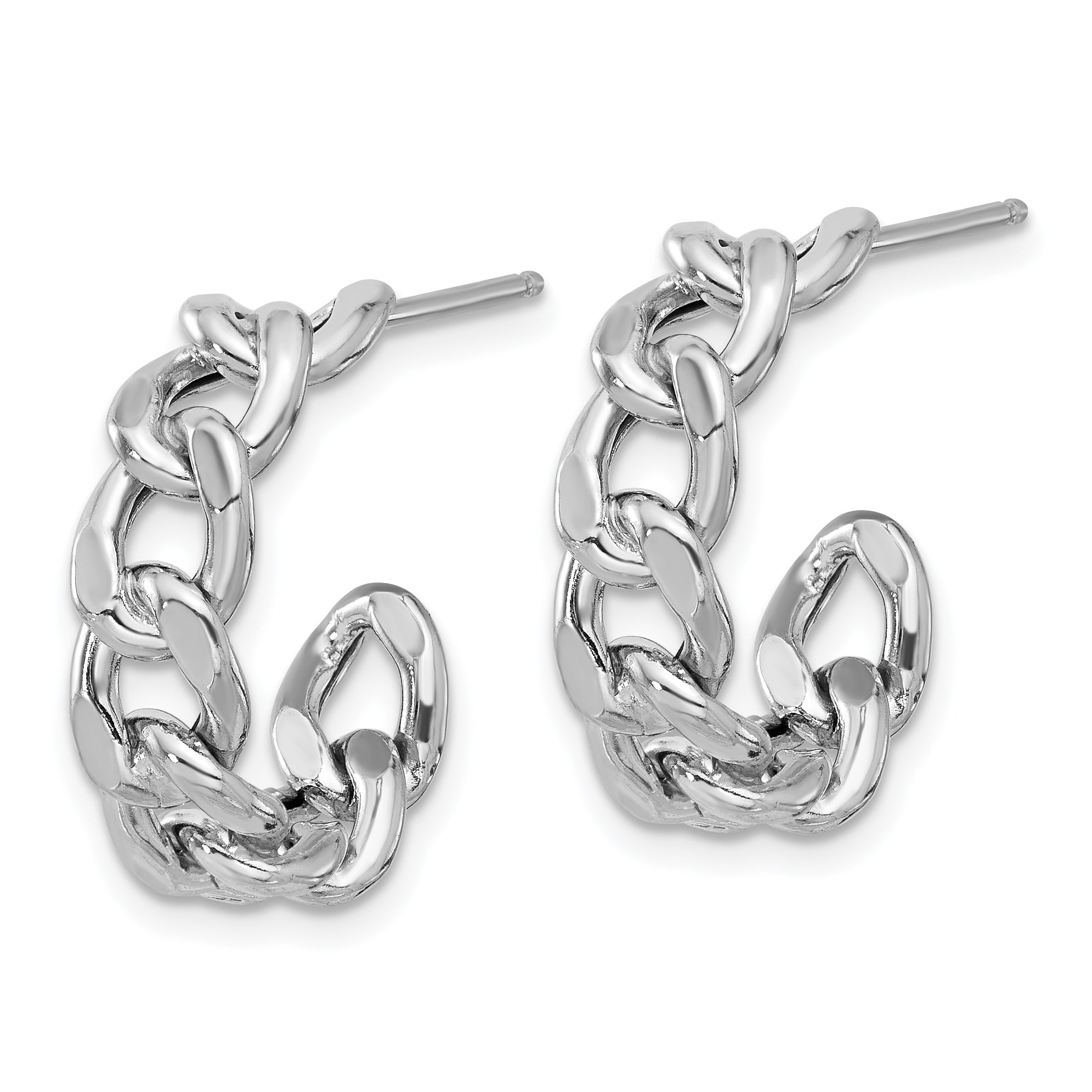 Sterling Silver Rh-plated Polished Curb Chain Post C-Hoop Earrings Secondary image