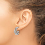 Sterling Silver Rh-plated Polished Curb Chain Post C-Hoop Earrings