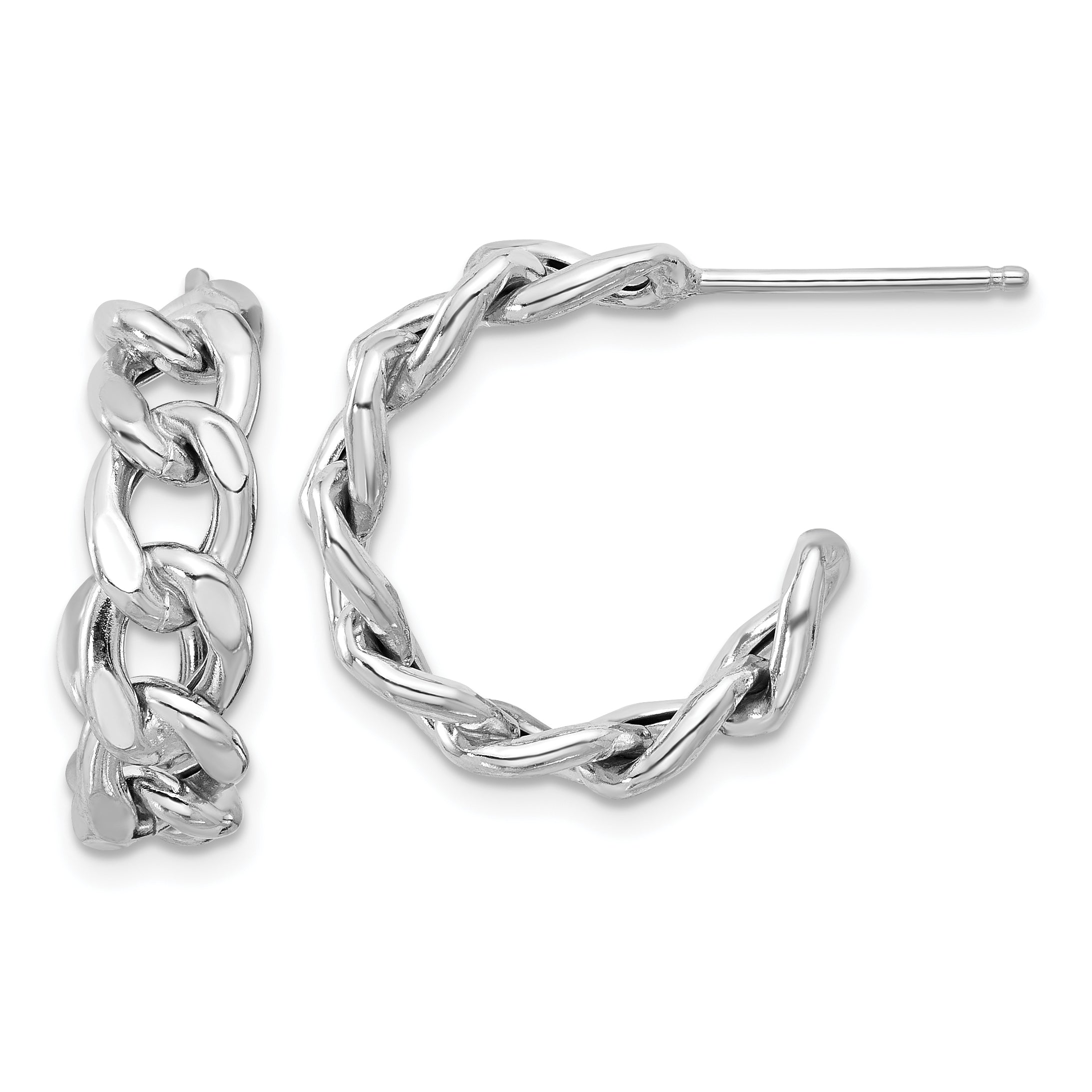 Sterling Silver Rh-plated Polished Curb Chain Post C-Hoop Earrings Main image