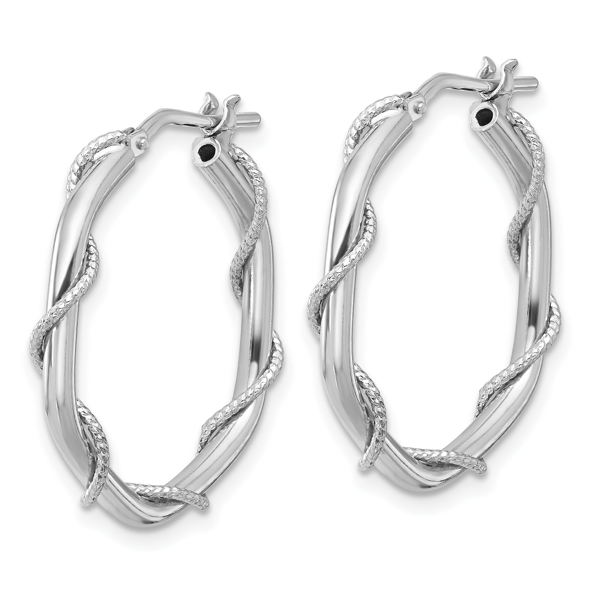 Sterling Silver Rh-plated Polished/Textured/Twisted Hoop Earrings Secondary image