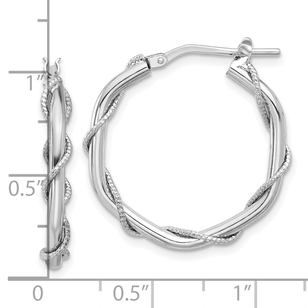 Sterling Silver Rh-plated Polished/Textured/Twisted Hoop Earrings