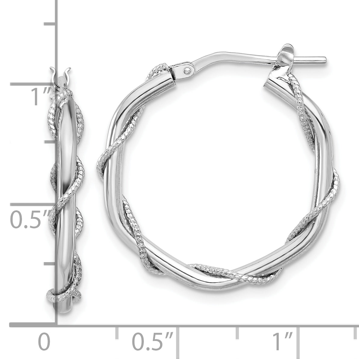 Sterling Silver Rh-plated Polished/Textured/Twisted Hoop Earrings