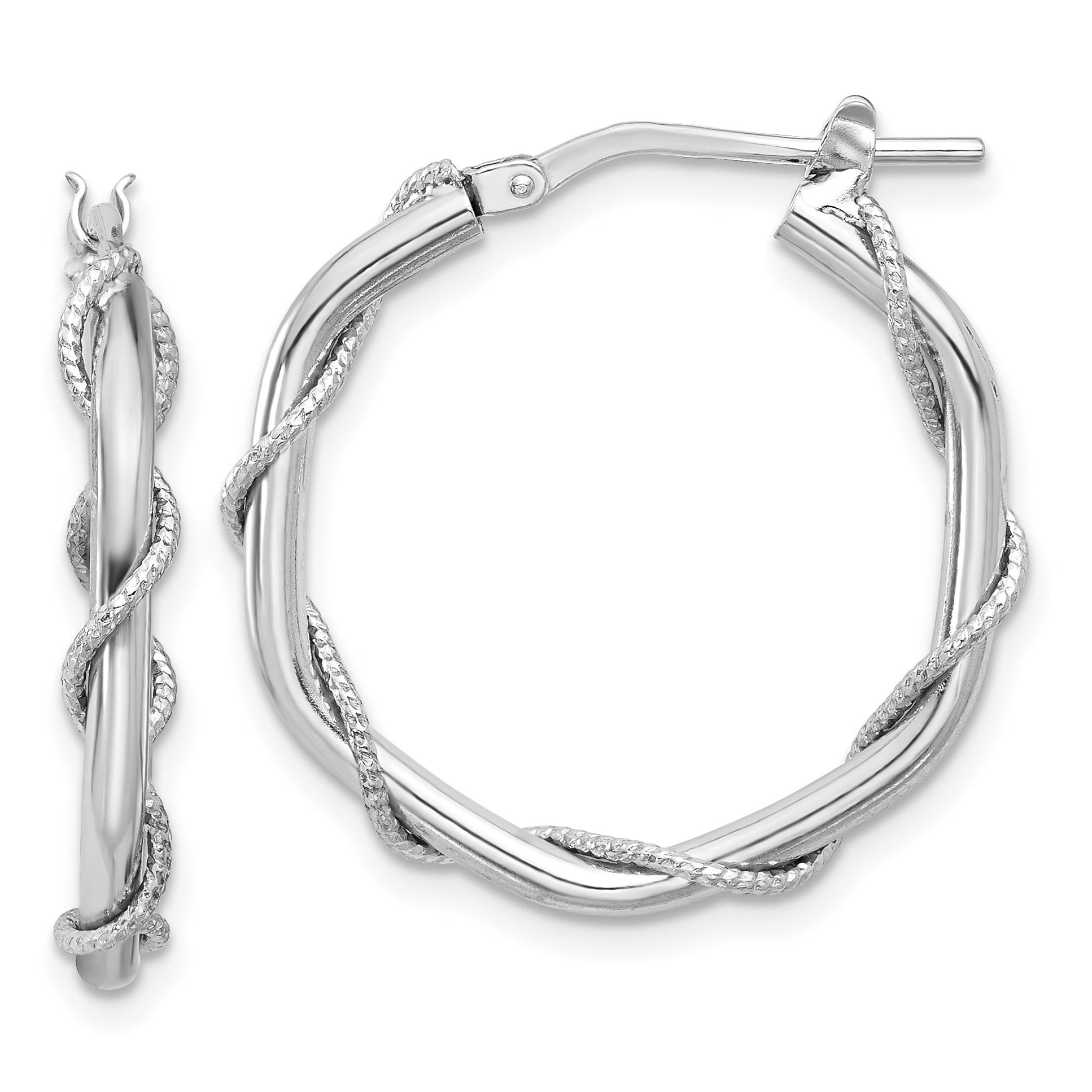 Sterling Silver Rh-plated Polished/Textured/Twisted Hoop Earrings Main image