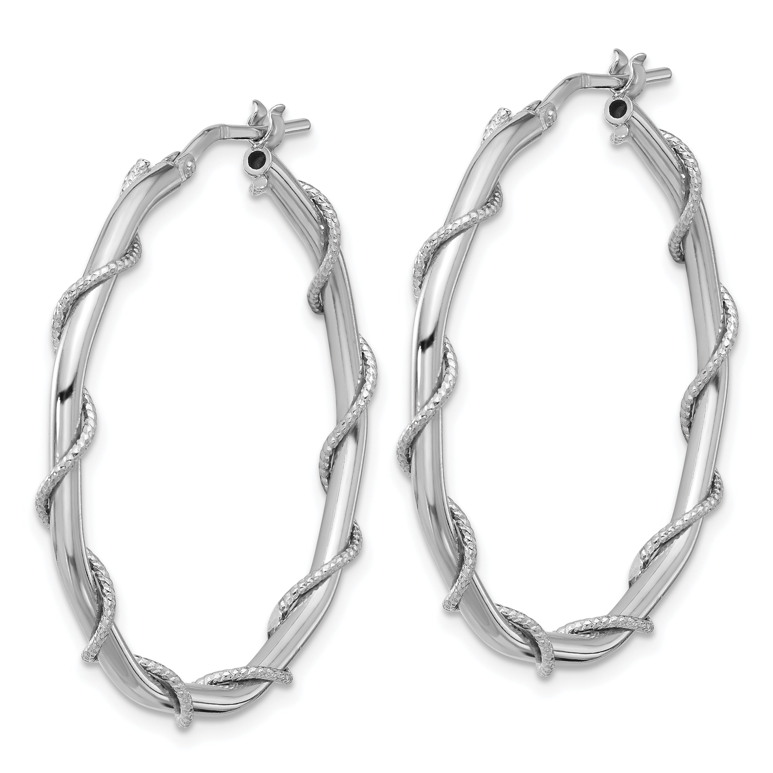 Sterling Silver Rh-plated Polished/Textured/Twisted Hoop Earrings Secondary image