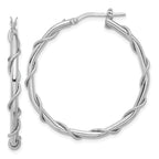 Sterling Silver Rh-plated Polished/Textured/Twisted Hoop Earrings