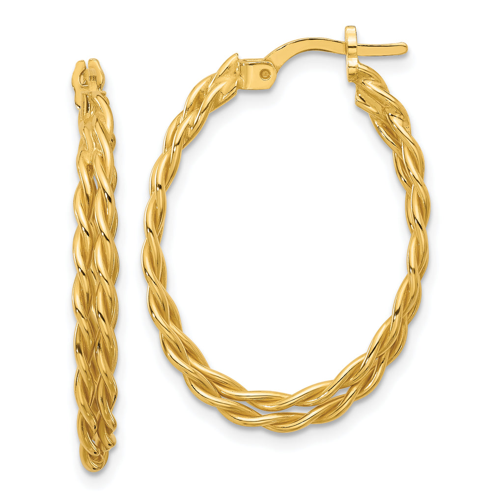 Sterling Silver Gold-tone Polished Twisted Lrg Oval Hoop Earrings