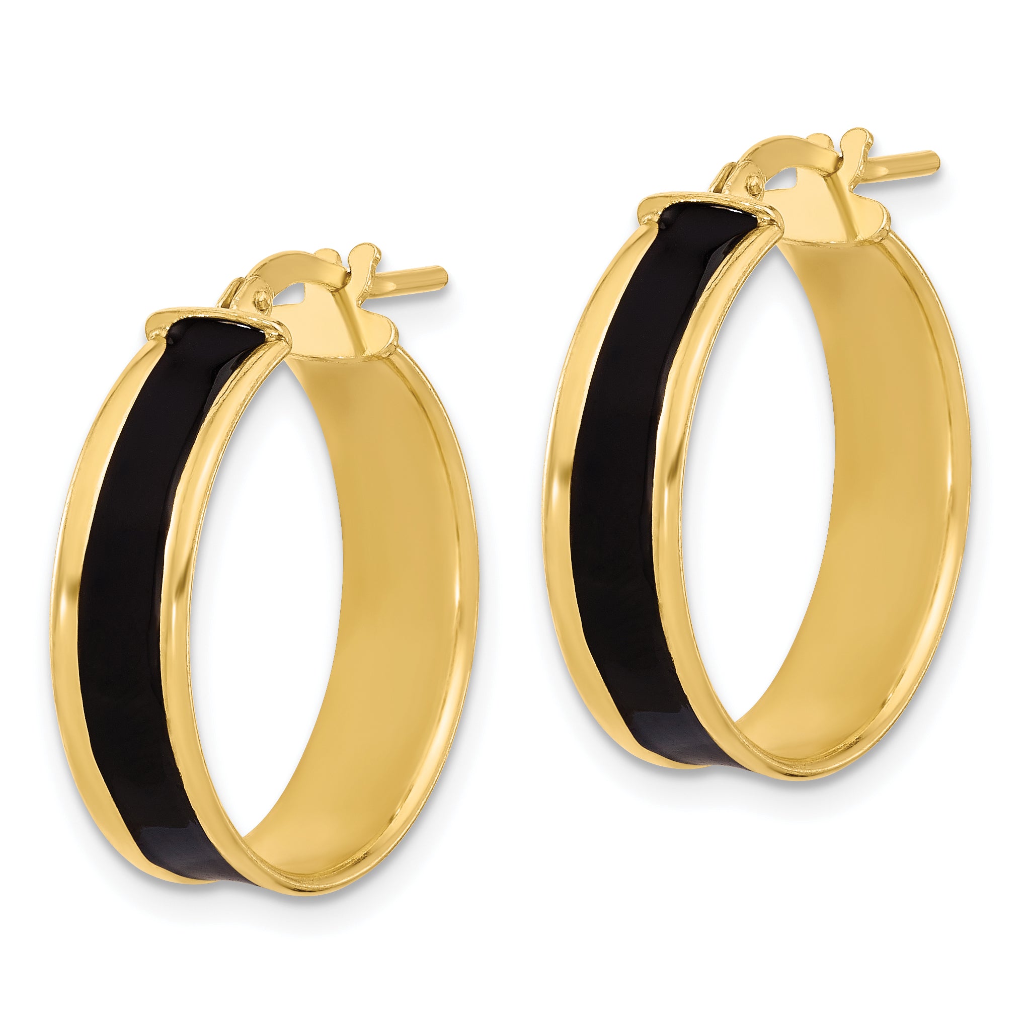 Sterling Silver Gold-tone Black Enamel Round Hoop Earrings Secondary image