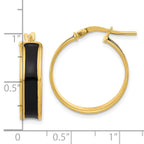 Sterling Silver Gold-tone Black Enamel Round Hoop Earrings