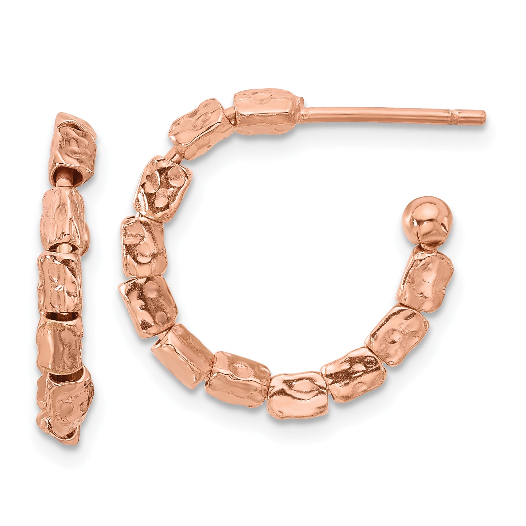 Sterling Silver Rose Gold-plat Polished/Hammered J-Hoop Earrings Main image